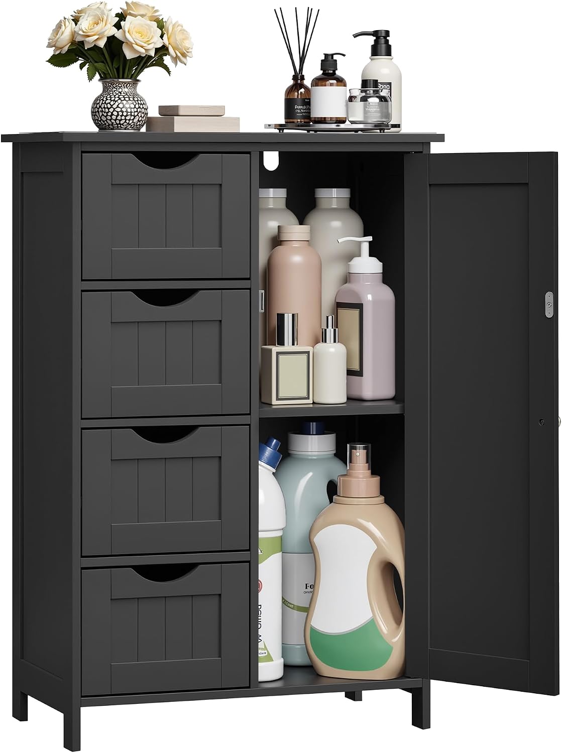 VASAGLE Floor Storage Cabinet, Freestanding Storage Unit with 2 Adjustable Shelves, for Bathroom Living Room Dining Kitchen, 11.8 x 23.6 x 31.5 Inches, Cloud White UBCB60WV1