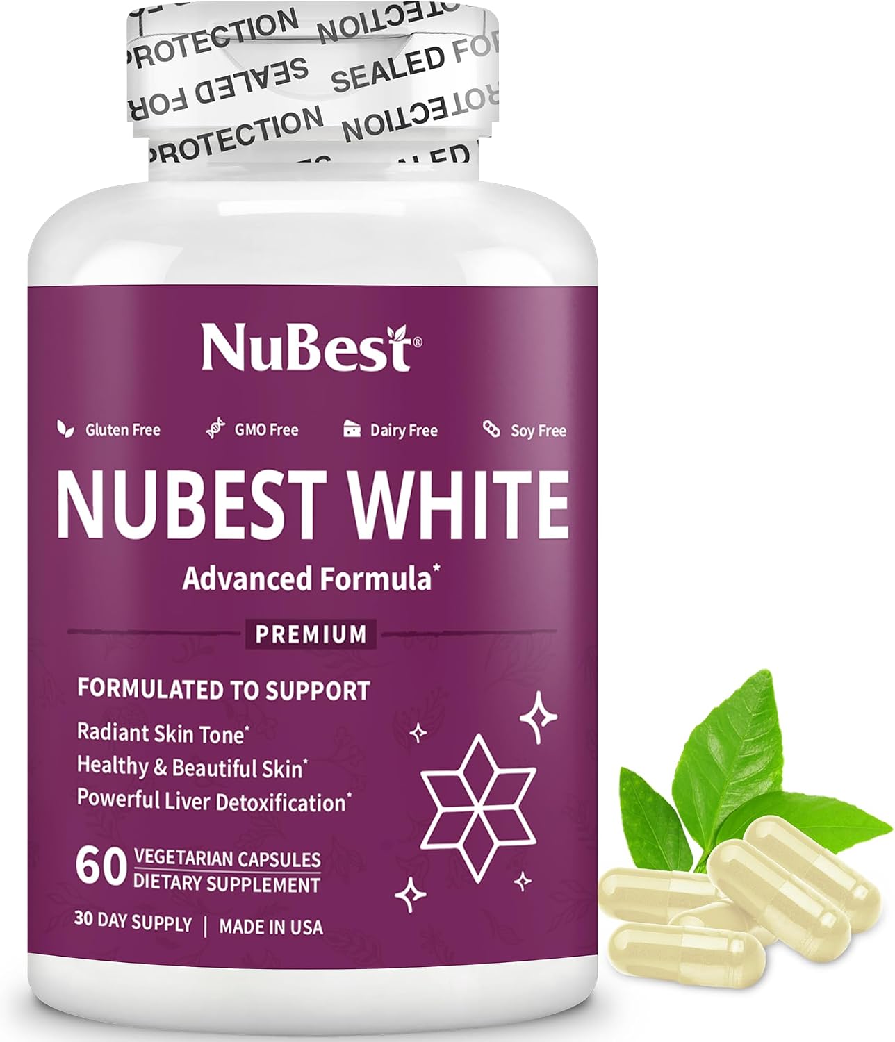 NuBest White - Glutathione 400mg & Milk Thistle Extract - Skin Brightening Supplement - Helps Beautiful and Radiant Skin - Antioxidant Supplement &