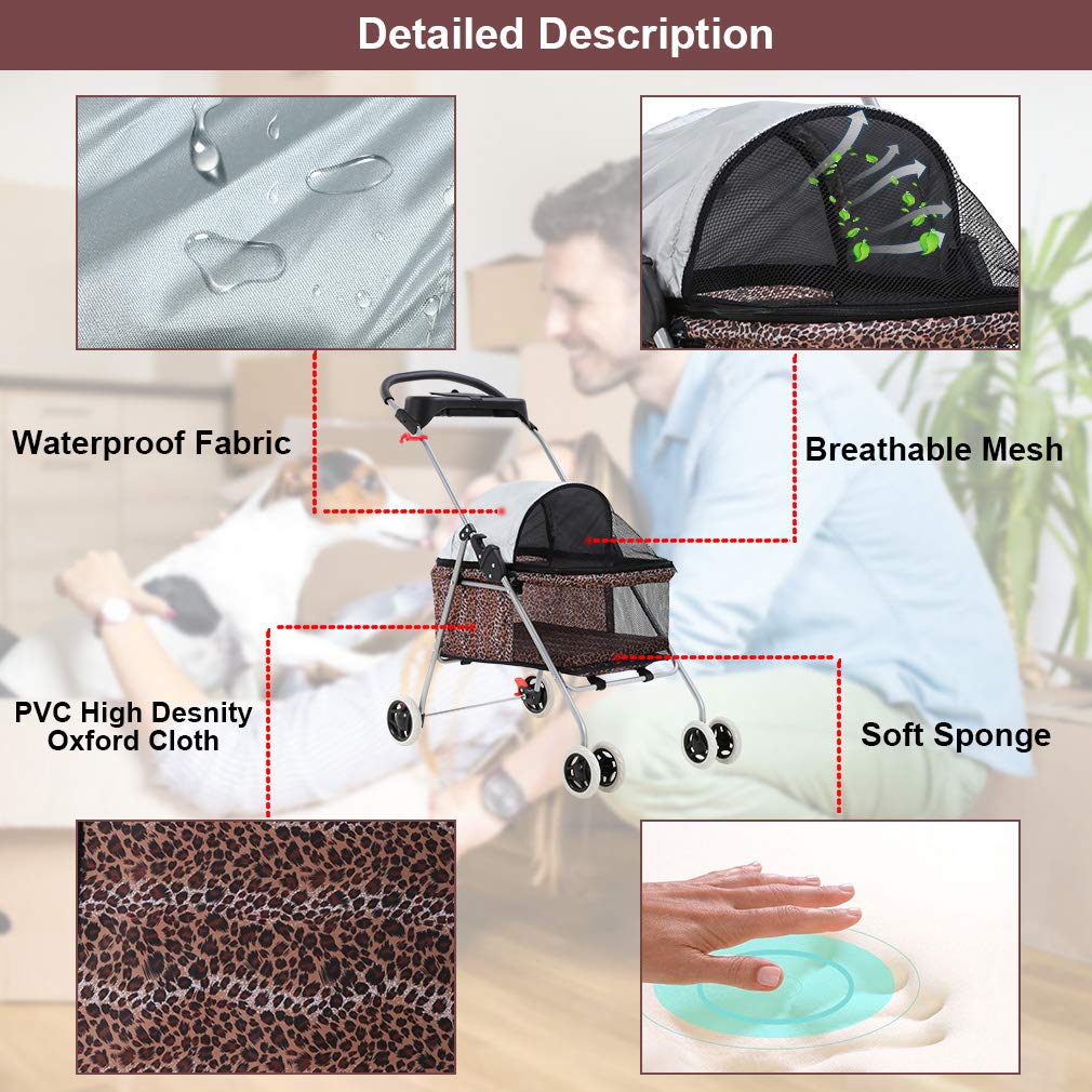 Pet Stroller 4 Wheels Posh Folding Waterproof Portable Travel Cat Dog Stroller with Cup Holder,Blue