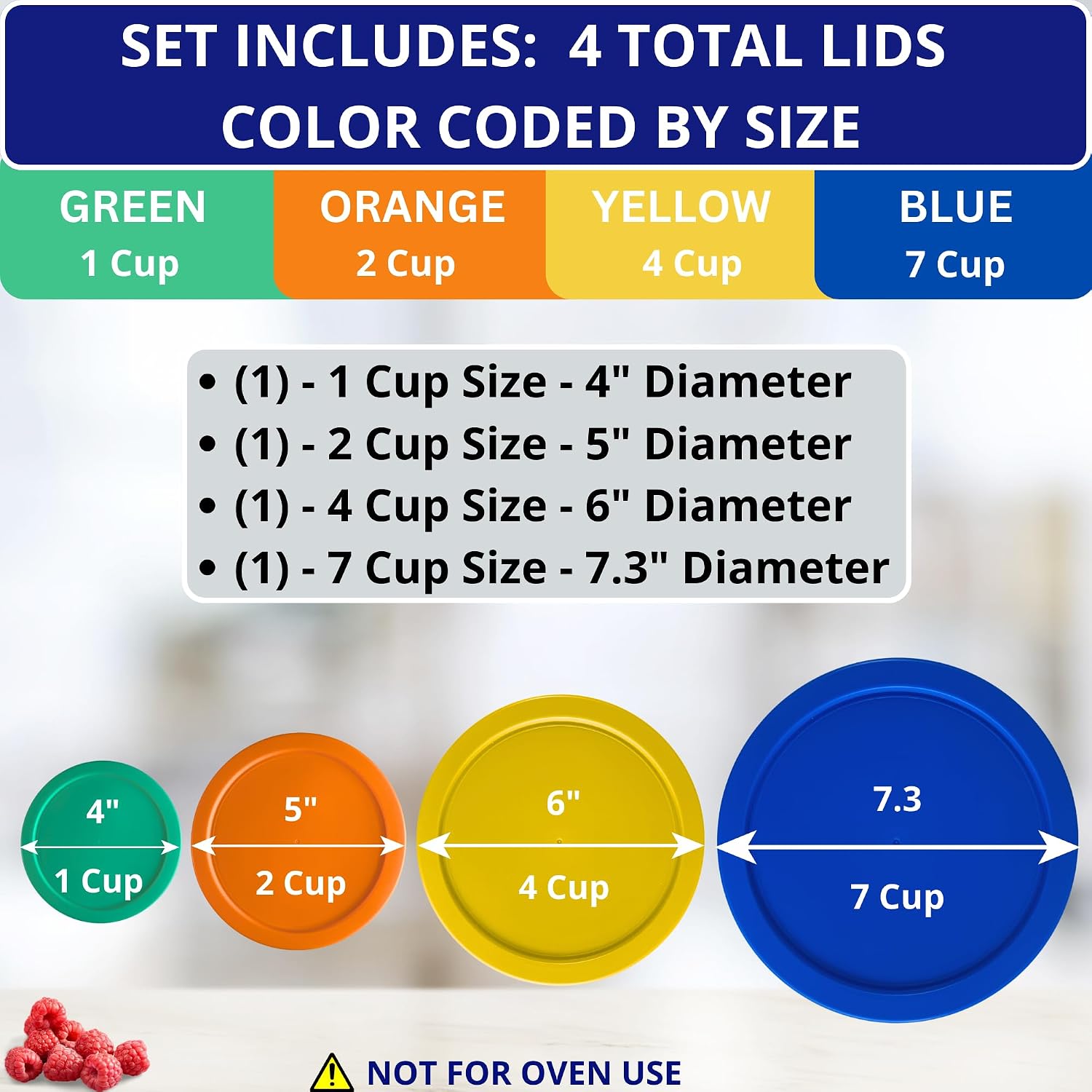 1, 2, 4 & 7 Cup Green, Orange, Blue, Red Replacement Lids/Covers for Pyrex