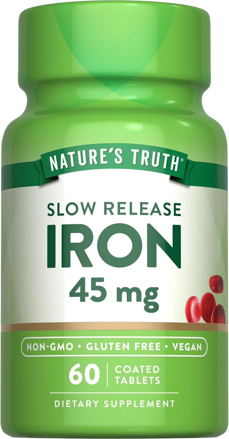 Nature's Truth Iron Supplement | 45 mg | 60 Pills | Ferrous Sulfate | Non-GMO & Gluten Free Vitamin for Men and Women