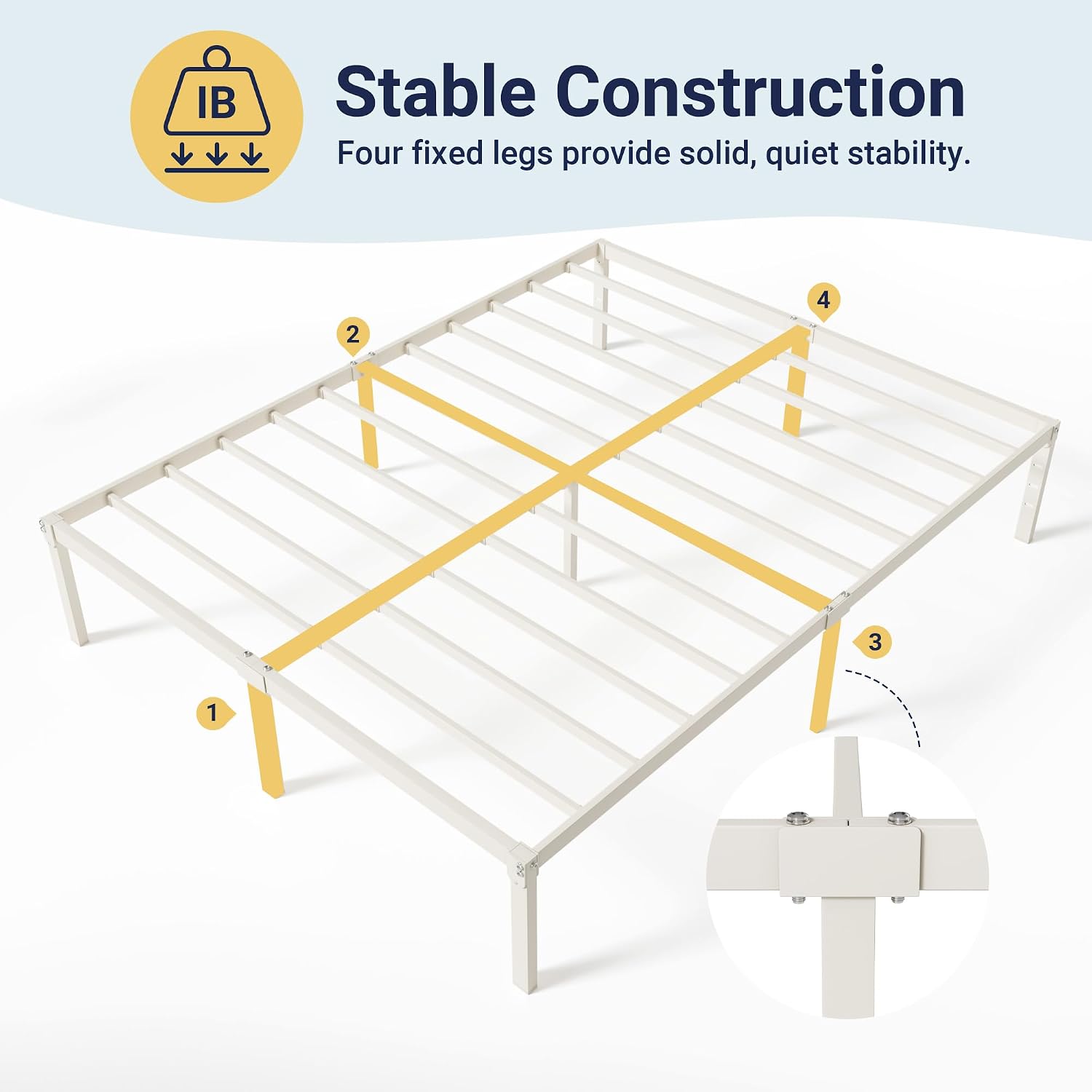 Allewie Full Size Bed Frame, 14 inch Metal Platform Beds with Storage Space, No Box Spring Needed and Easy Assembly, White