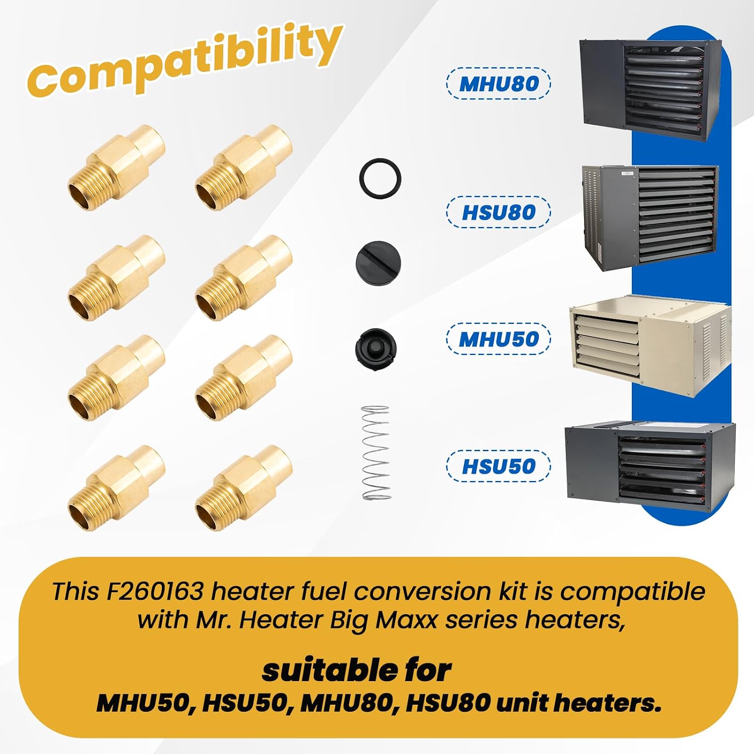 F260163 Fuel Conversion Kit Parts Compatible with Mr. Heater Big Maxx Heater | MHU50 MHU80 Unit Heaters, Converts Unit Heater from NG to LP Propane