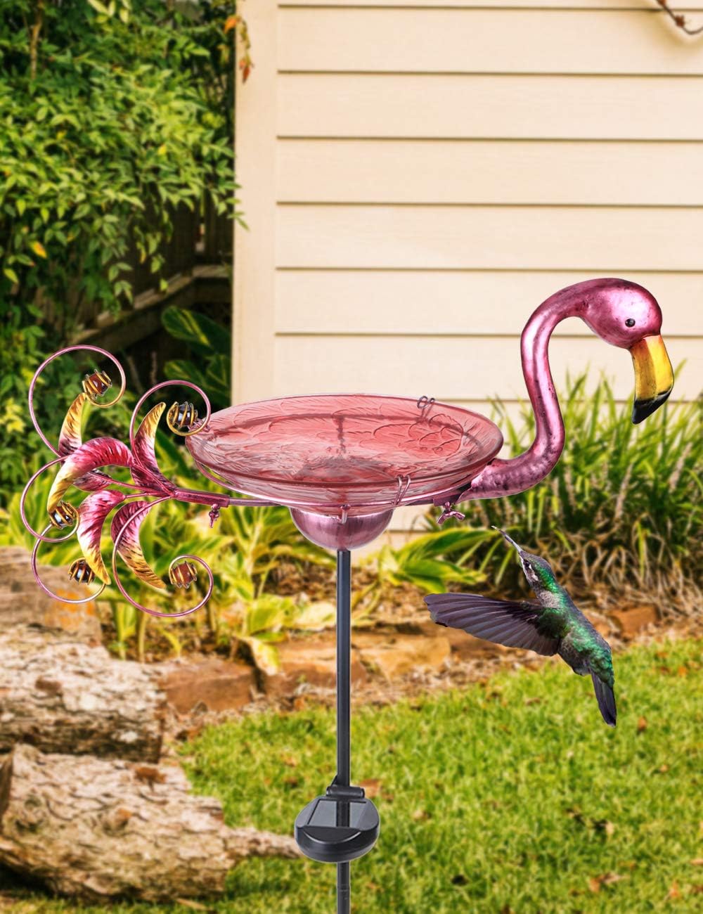 MUMTOP Outdoor Bird Bath Solar Birdbath Garden Feeder with Metal Stake,Blue