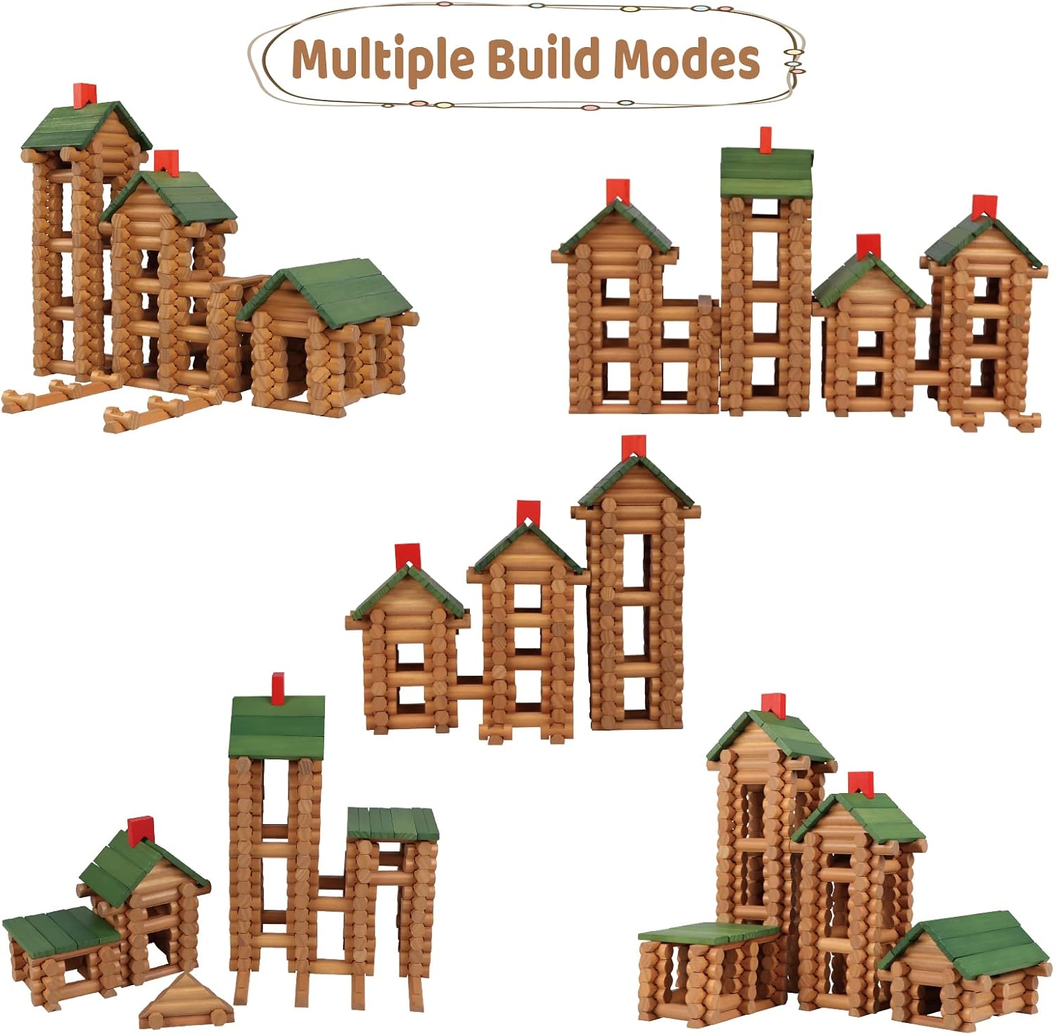 Wondertoys 170 Pieces Wood Logs Set Ages 3+, Classic Building Log Toys for Boy, Creative Construction Engineering Educational Gifts