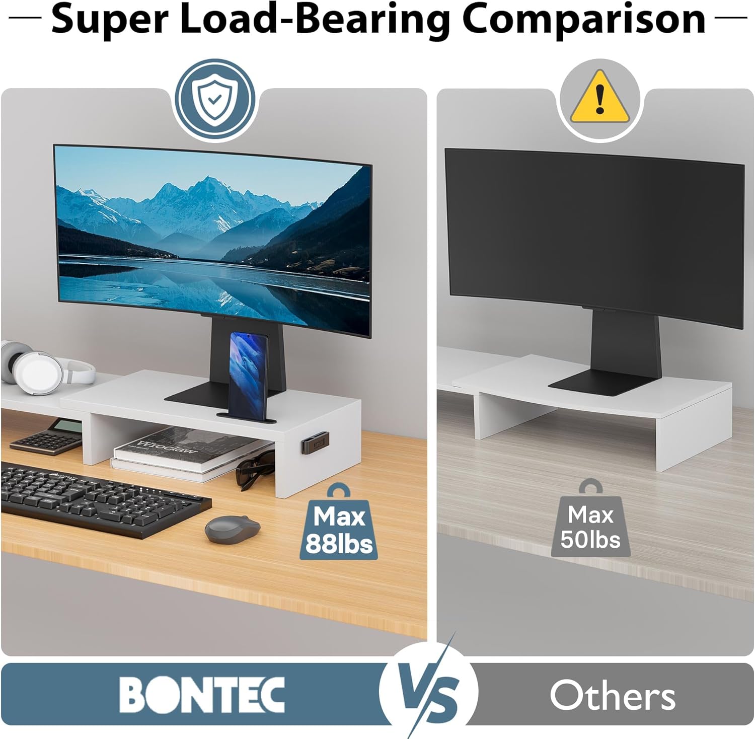 BONTEC Dual Monitor Stand Riser, Adjustable Length & Swivel Angle, Black