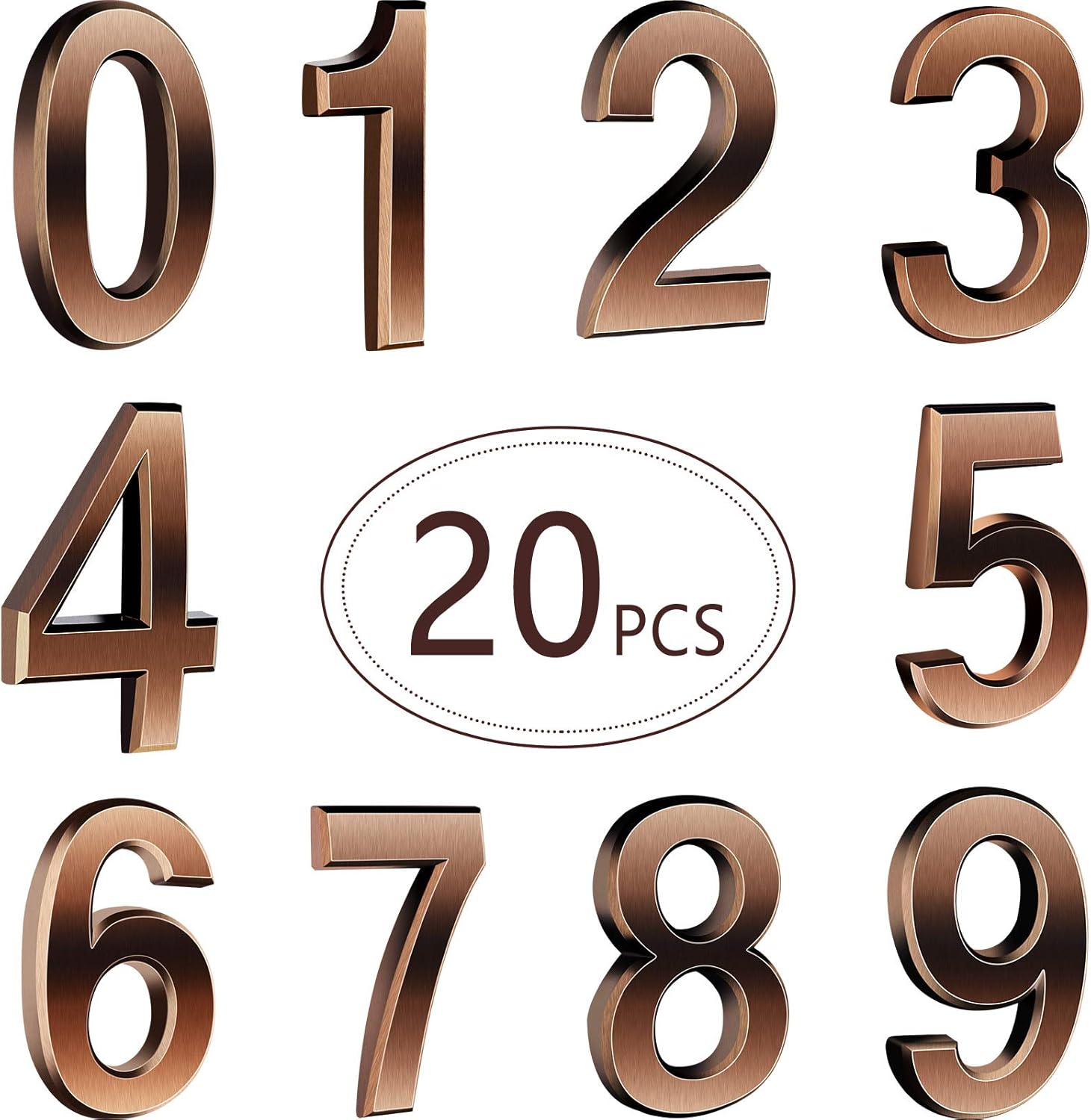 20 Pieces House Numbers Mailbox Numbers 0-9, 3D Door Address Numbers Self Adhesive Mailbox Numbers Sticker or House, Apartment, Office, Hotel Room