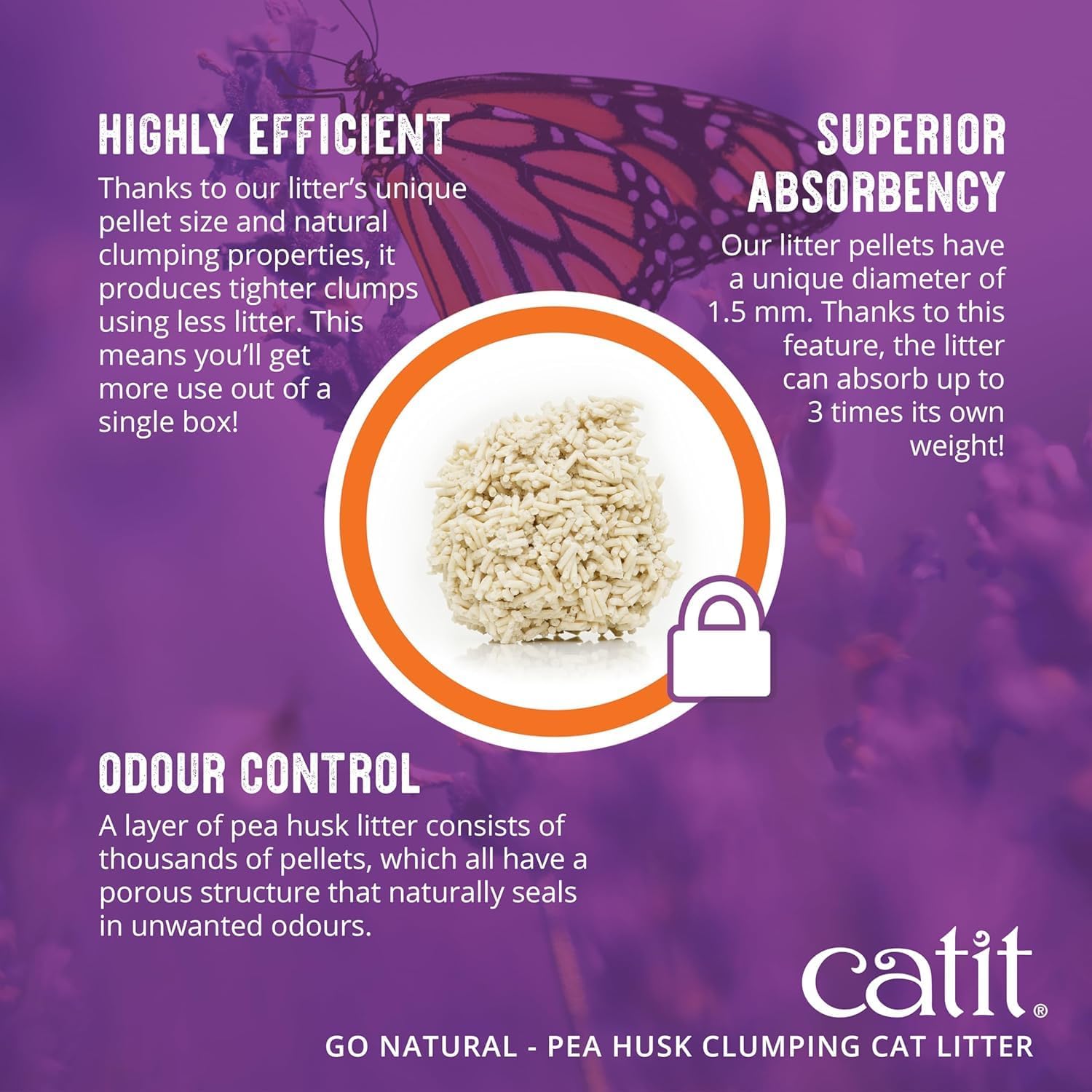Catit Go Natural Pea Husk Clumping Cat Litter, 12.3 lb, Lavender Scented