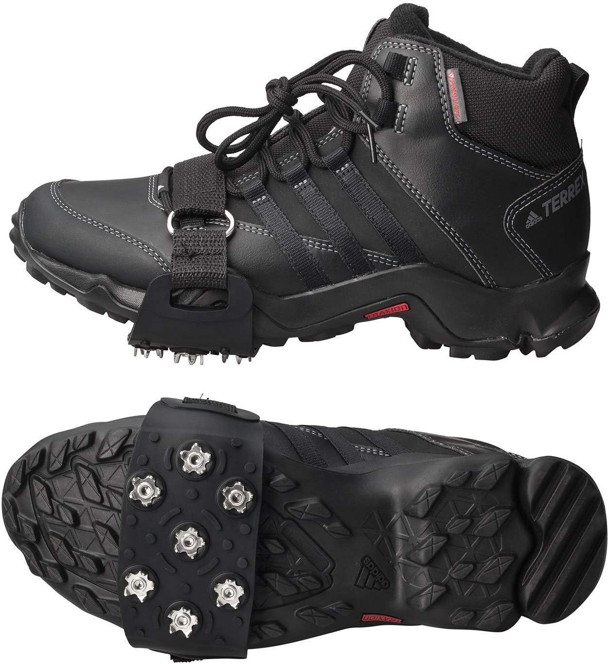 FANBX F Crampon Traction Cleats Anti-Skid Traction Grips Crampons Spikes 7 Point Cleats for Footwear for Walking, Jogging, Hiking, Mountaineering Ice Snow Grips
