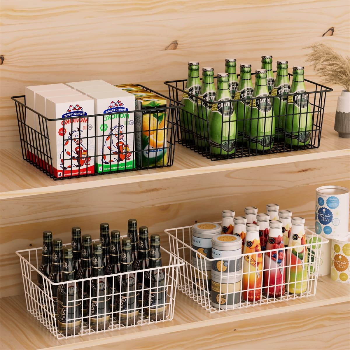 SANNO 15.7" Freezer Baskets Wire Storage Baskets Bin Organizer Food, Kitchen, Basket Organizers Bins for Home, Bathroom, Closet Organization, white