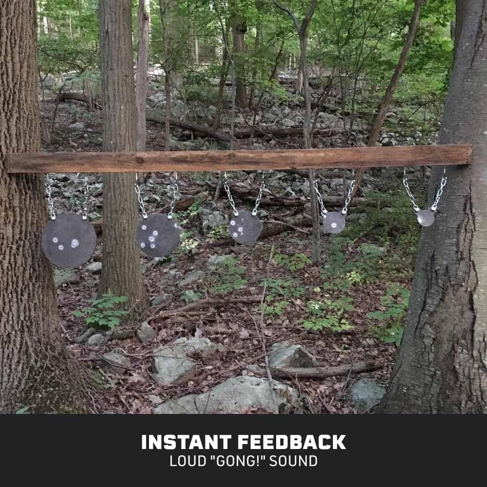 Set of 5, 3/8" AR500 Steel Gong Shooting Targets, Laser-Cut Raw Steel 3" 4" 6" 8" 10" Dia. Swing Paddles, Gong Shooting Target with Instant Feedback