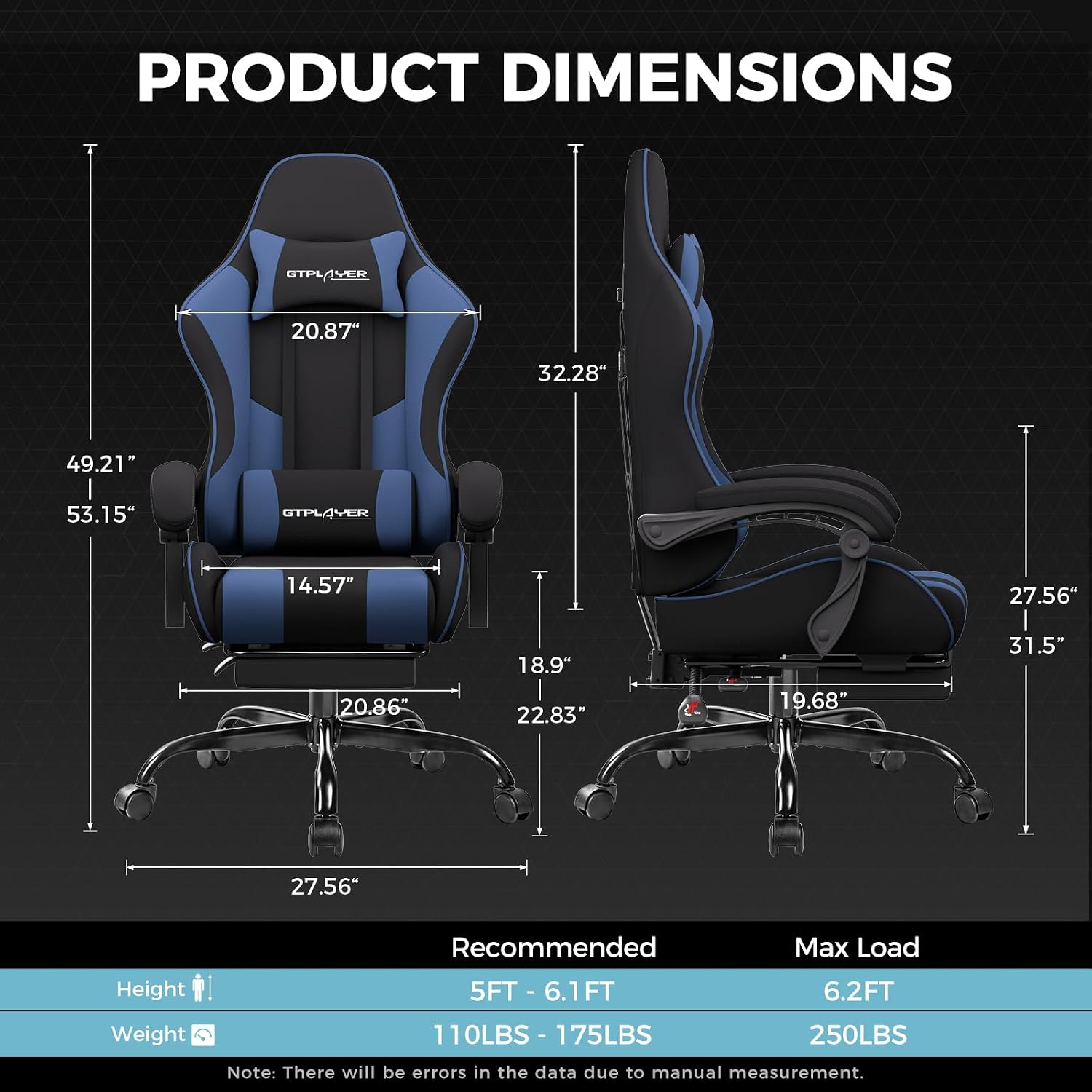 GTPLAYER Gaming Chair, Computer Chair with Footrest and Lumbar Support