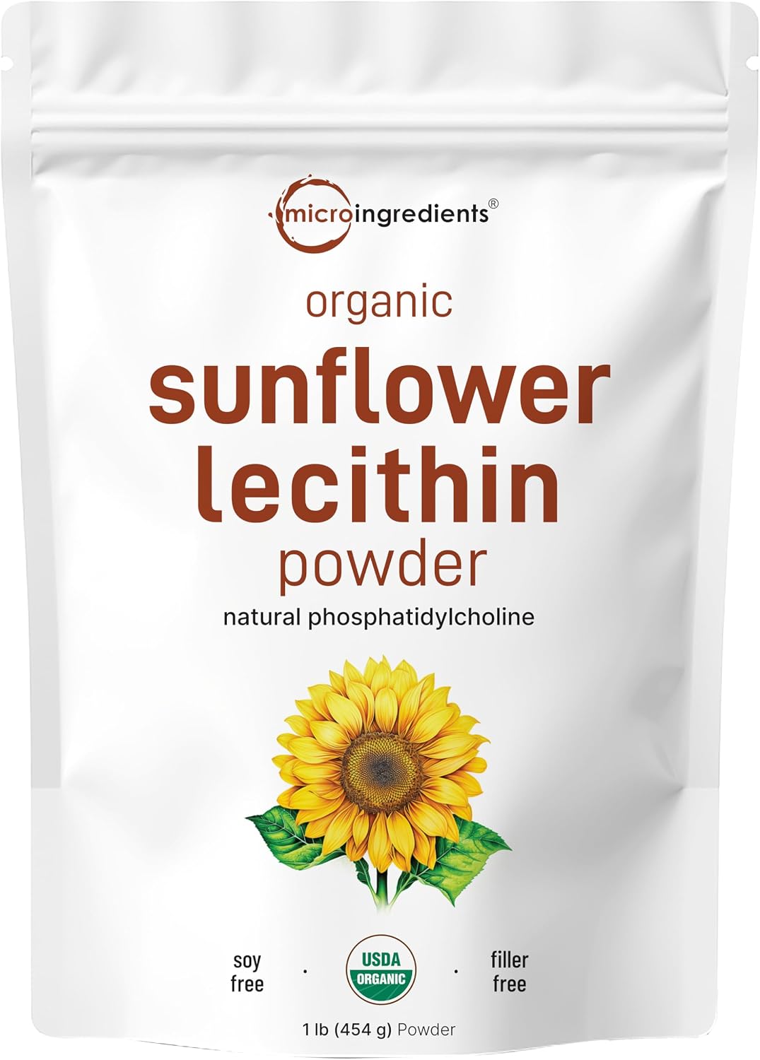 Organic Sunflower Lecithin Powder, 1 Pound, Sustainable Farmed, Cold Pressed, Rich in Phosphatidyl Choline and Protein, Making Liposomal Vitamin C