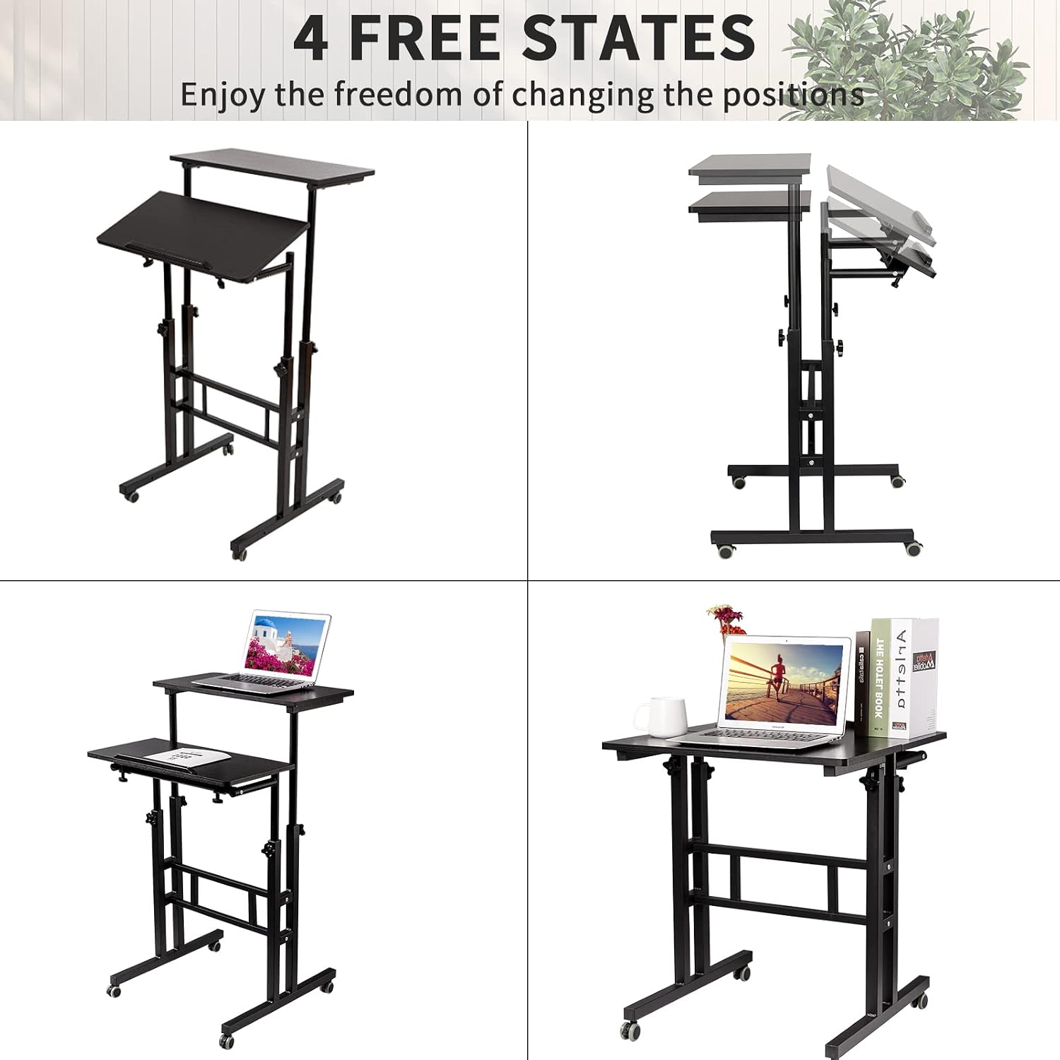 SIDUCAL Mobile Standing Desk, Portable Stand Up, Small Adjustable Converter with Wheels Home Office Workstation, Rolling Desk Laptop Cart for Standing or Sitting, Black