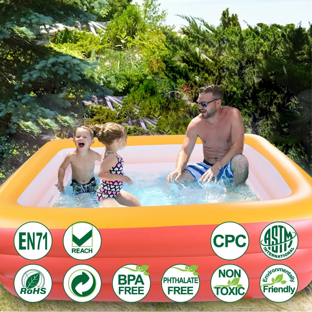 Inflatable Swimming Pool for Kids, 59" X 45" X 20" Kiddie Pools with Inflatable Soft Floor, Durable Blow Up Pools for Backyard