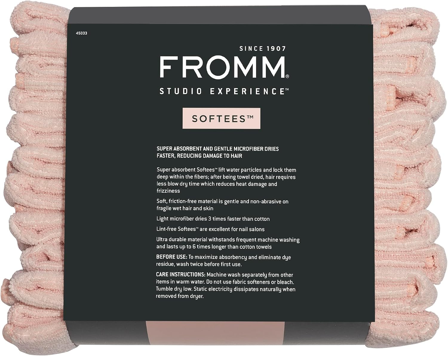 Fromm Softees Microfiber Hair Towels, Absorbent Salon Hair Towels for Hairstylists, Barbers, Spa & Gym, Fast-Drying, Ultra-Soft, Lint-Free, Multi-Purpose Towels, 16" x 29"- 10-Pack - Black