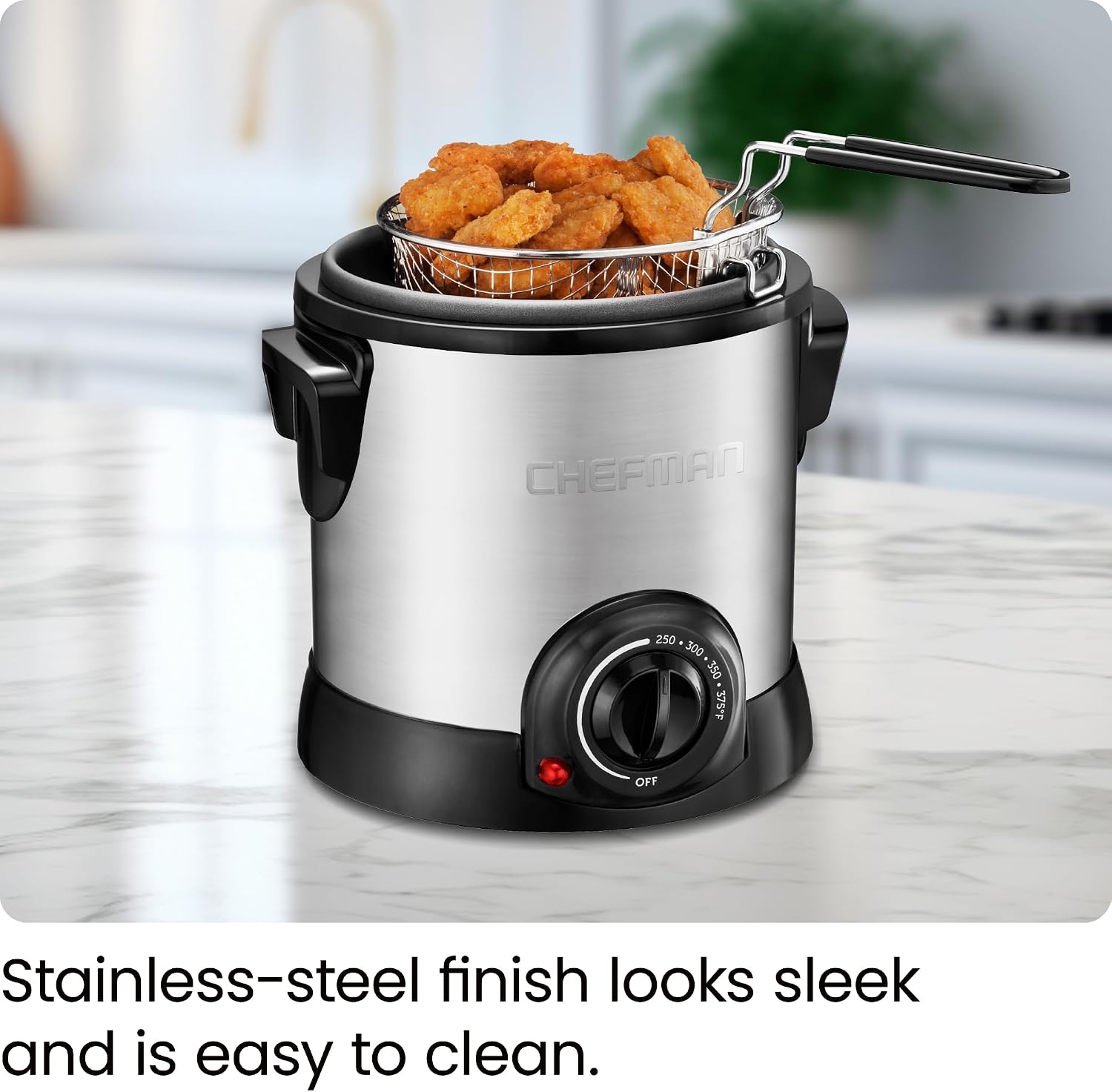 Chefman Fry Guy Deep Fryer with Removable Basket, Easy-to-Clean Non-Stick Coating and Cool-to-Touch Exterior, Adjustable Temperature Control