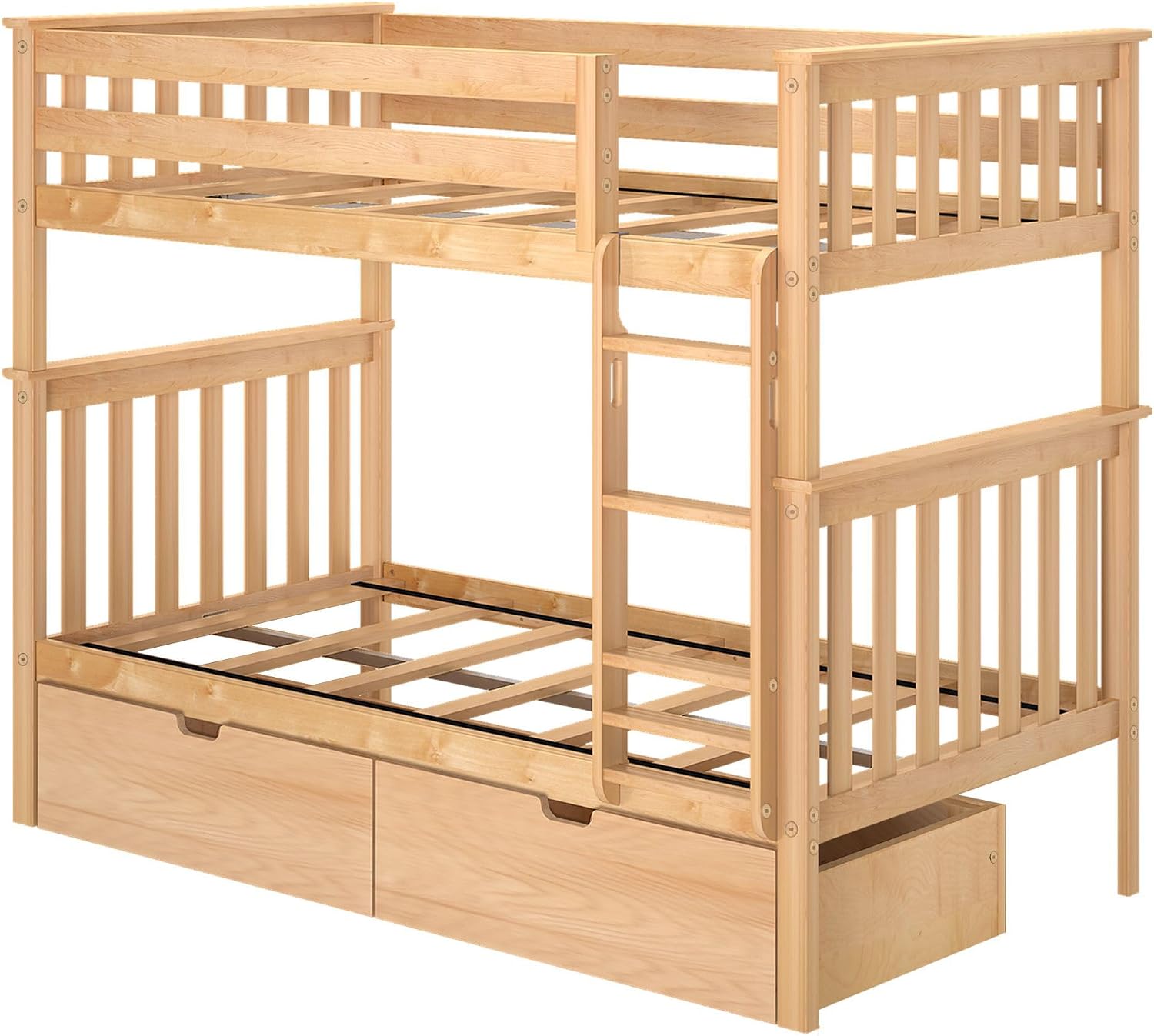 Max & Lily Bunk Bed Twin over Twin, Solid Wood Bunk Bed Frame with Ladder for Kids, 14" Safety Guardrails, Easy Assembly, No Box Spring Needed, White