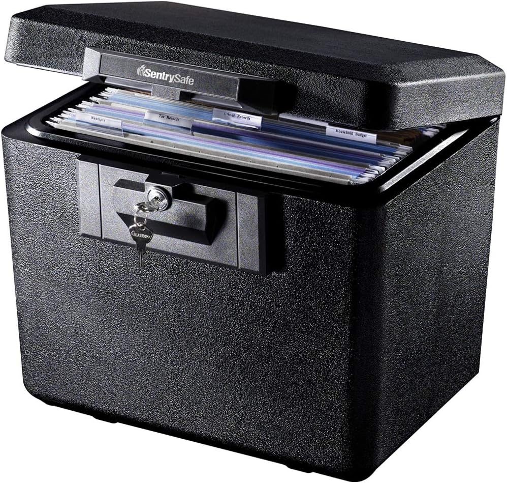 SentrySafe Black Fireproof Document Box with Key Lock, Safe Secures Files and Documents for Home or Office, 0.61 Cubic Feet, 13.6 x 15.3 x 12.1 inches