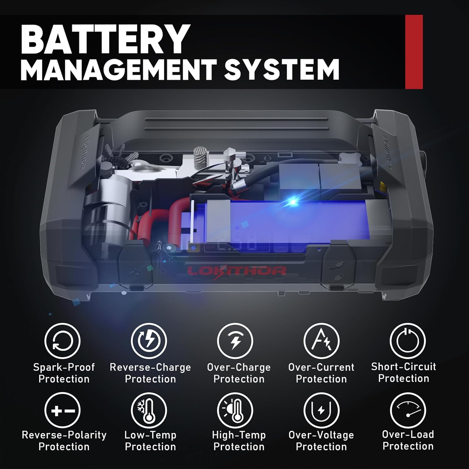 LOKITHOR JA400 Jump Starter with Air Compressor(7.5L Gas & 5.5L Diesel) | 1750A 12V Portable Jumper Box | 150PS 40LPM Tire Inflator, Digital Display