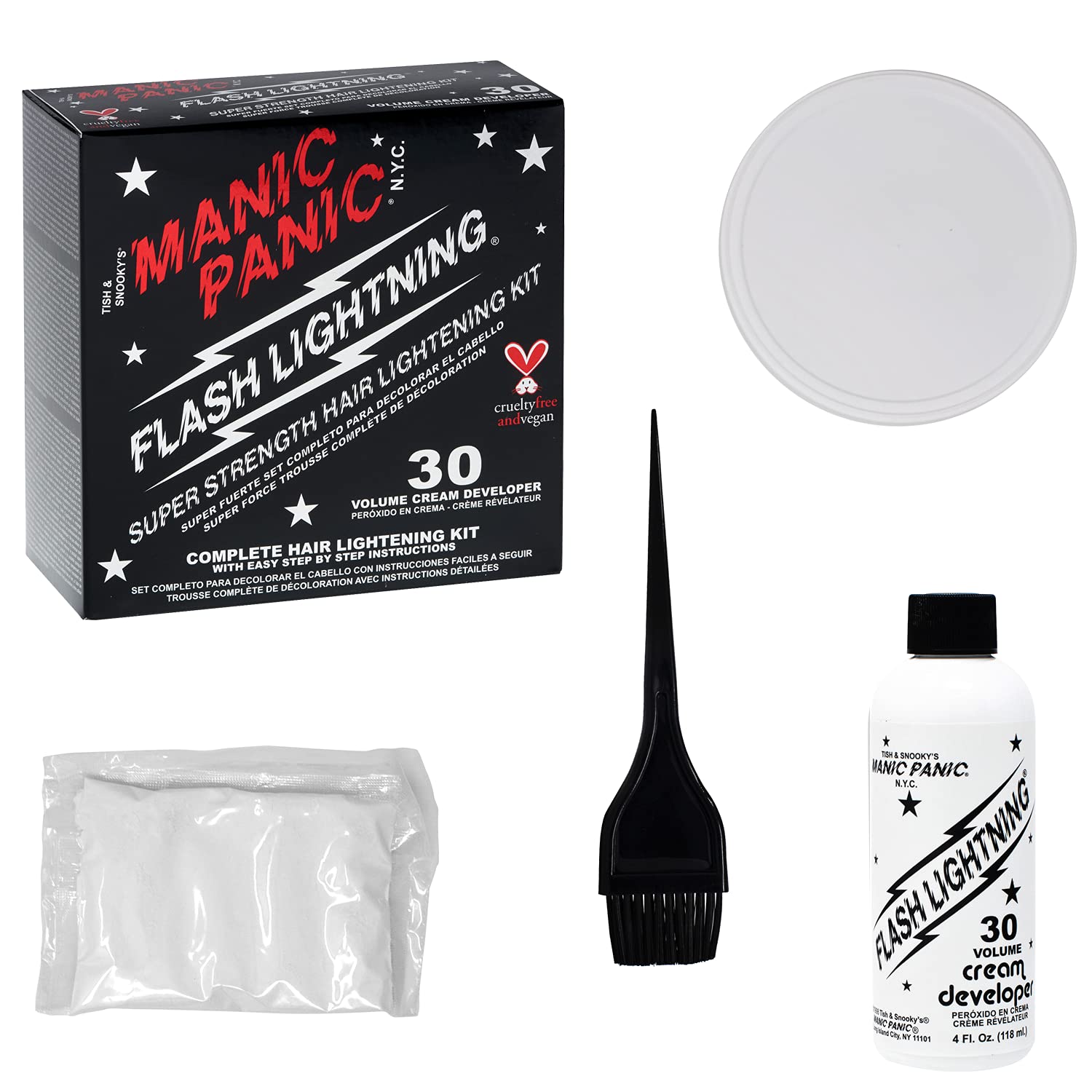 MANIC PANIC Flash Lightning Hair Bleach Kit - Bleach Powder + 30 Volume Developer - Hair Lightener for Dark Shades - Lifts Up to 5 Levels - Achieve