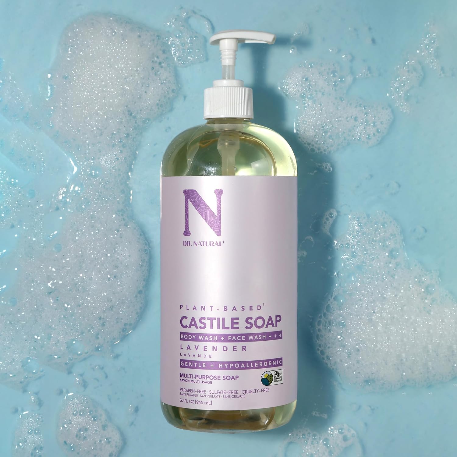 Dr. Natural Castile Liquid Soap - Multi-Use Body Wash, Shampoo and Face Wash - Hydrating Body Soap for Skin, Hair, Pets and Home - Eucalyptus - 32 oz