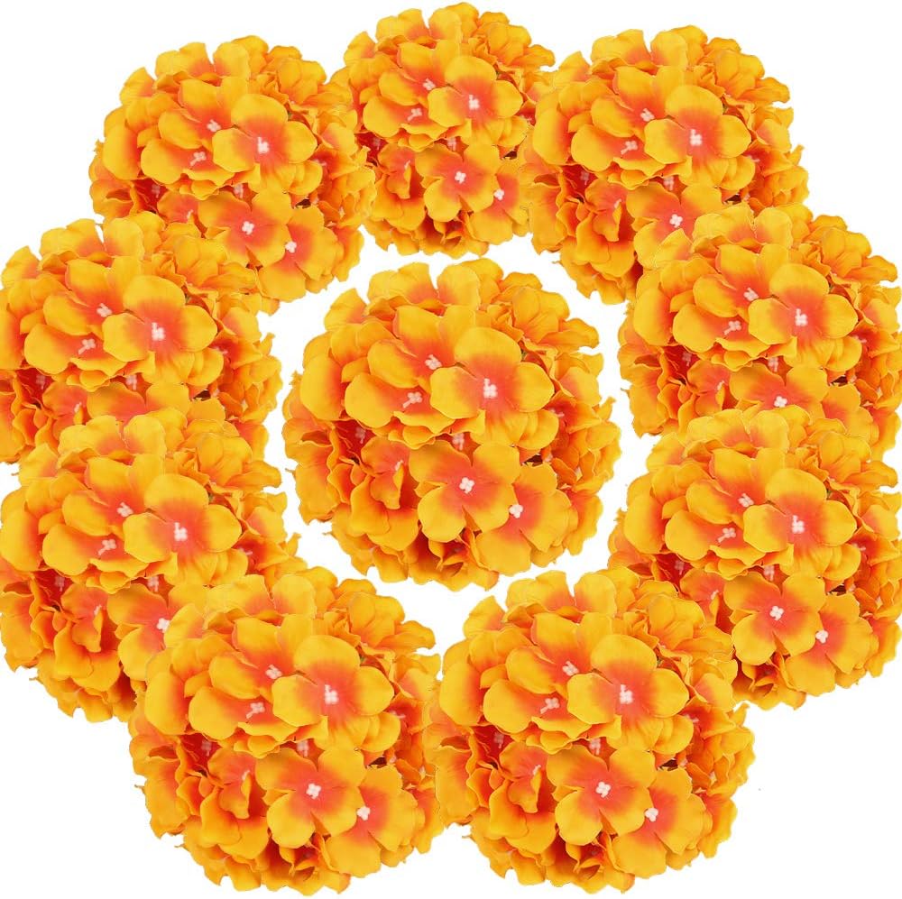 Silk Hydrangea Heads Artificial Flowers Heads with Stems for Home Wedding Decor,Pack of 10 (White)