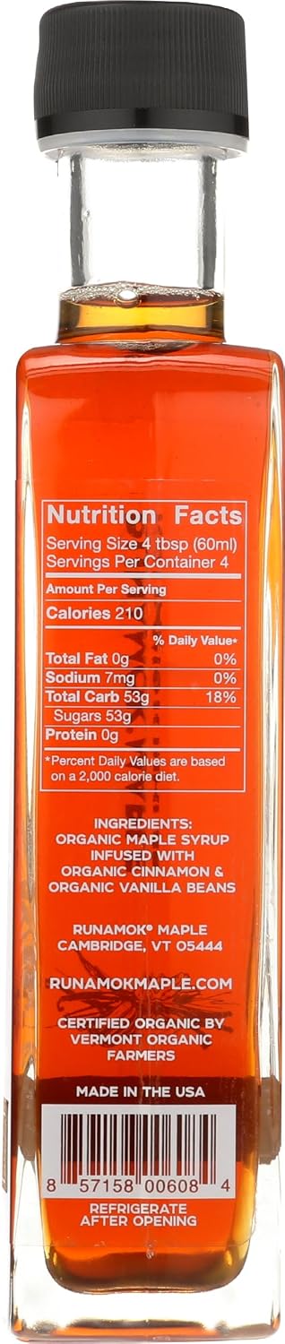 Runamok Maple Cinnamon-Vanilla Infused Maple Syrup - Authentic & Real Vermont Maple Syrup | Gluten Free & Natural Sweetener | Breakfast, Coffee, Pancakes Maple Syrup | 8.45 Fl Oz (250mL)