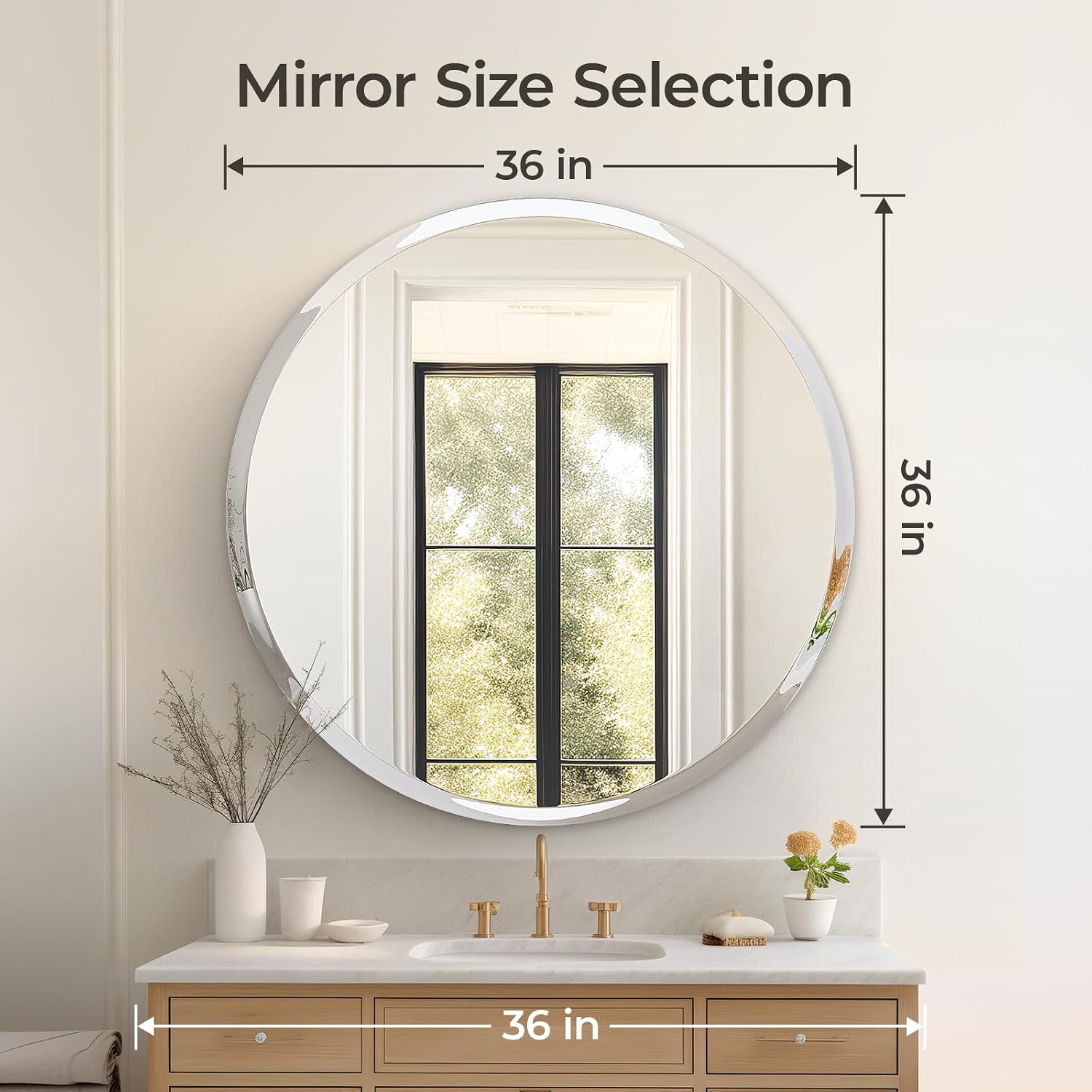 USHOWER Frameless Round Bathroom Mirror 24"