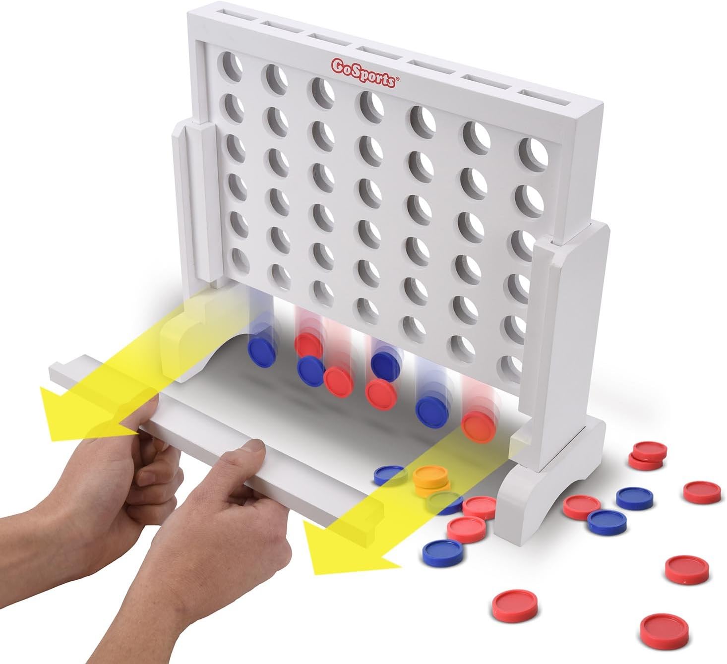 GoSports Premium 4 in a Row Game - Choose Between Classic White or Dark Stain - 1 Foot Width – with Connect Coins, Portable Case and Rules