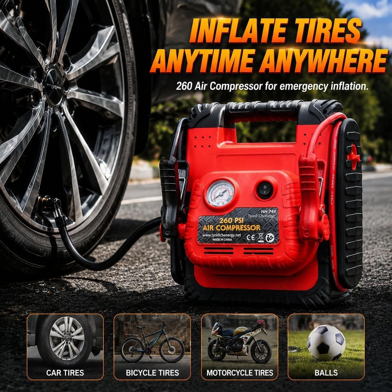 New Upgrade Car Battery Jump Starter & Portable Air Compressor, 1800A 20000mAh 12V Jump Box Power Station