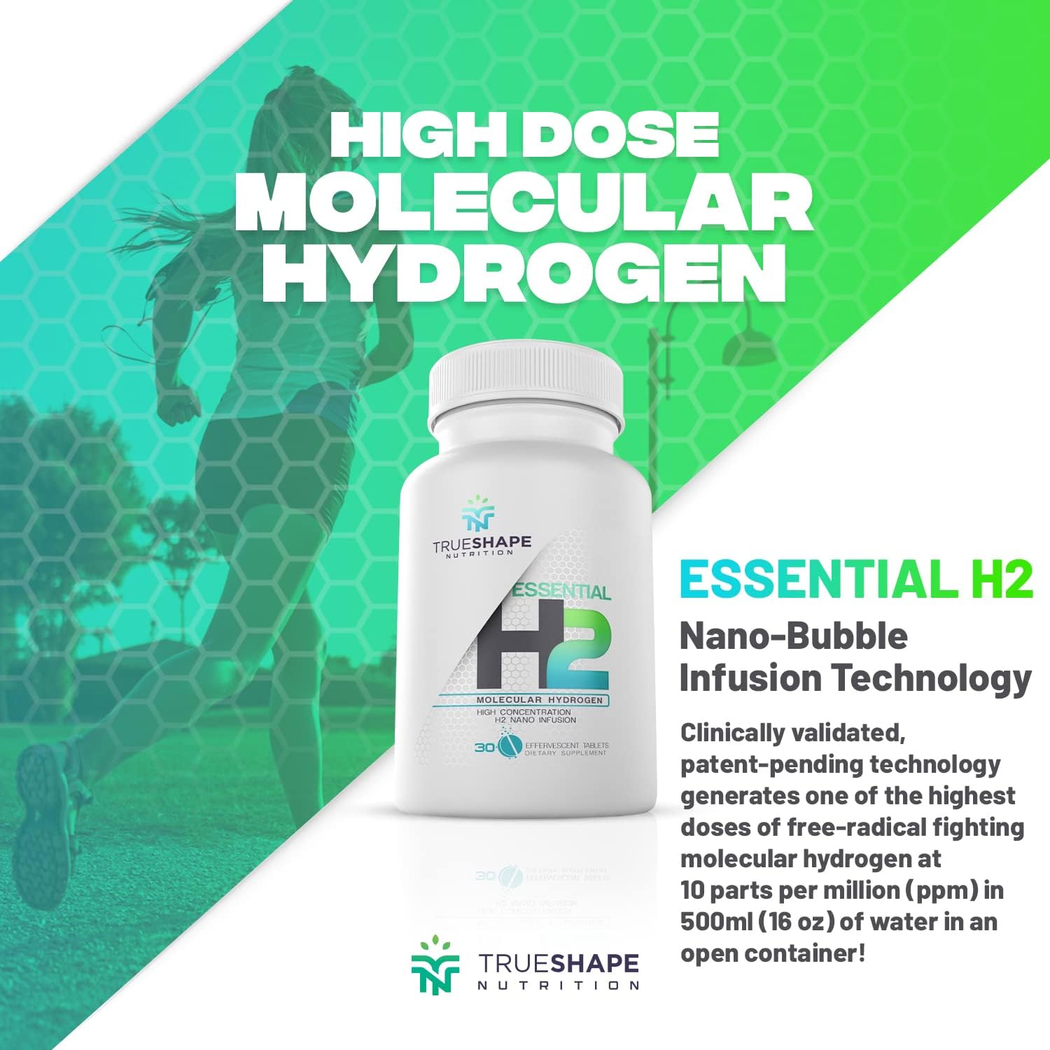 Essential H2 Fizzy Molecular Hydrogen Tablets for Water Nutritional Supplement (Unflavored, 60 Servings)