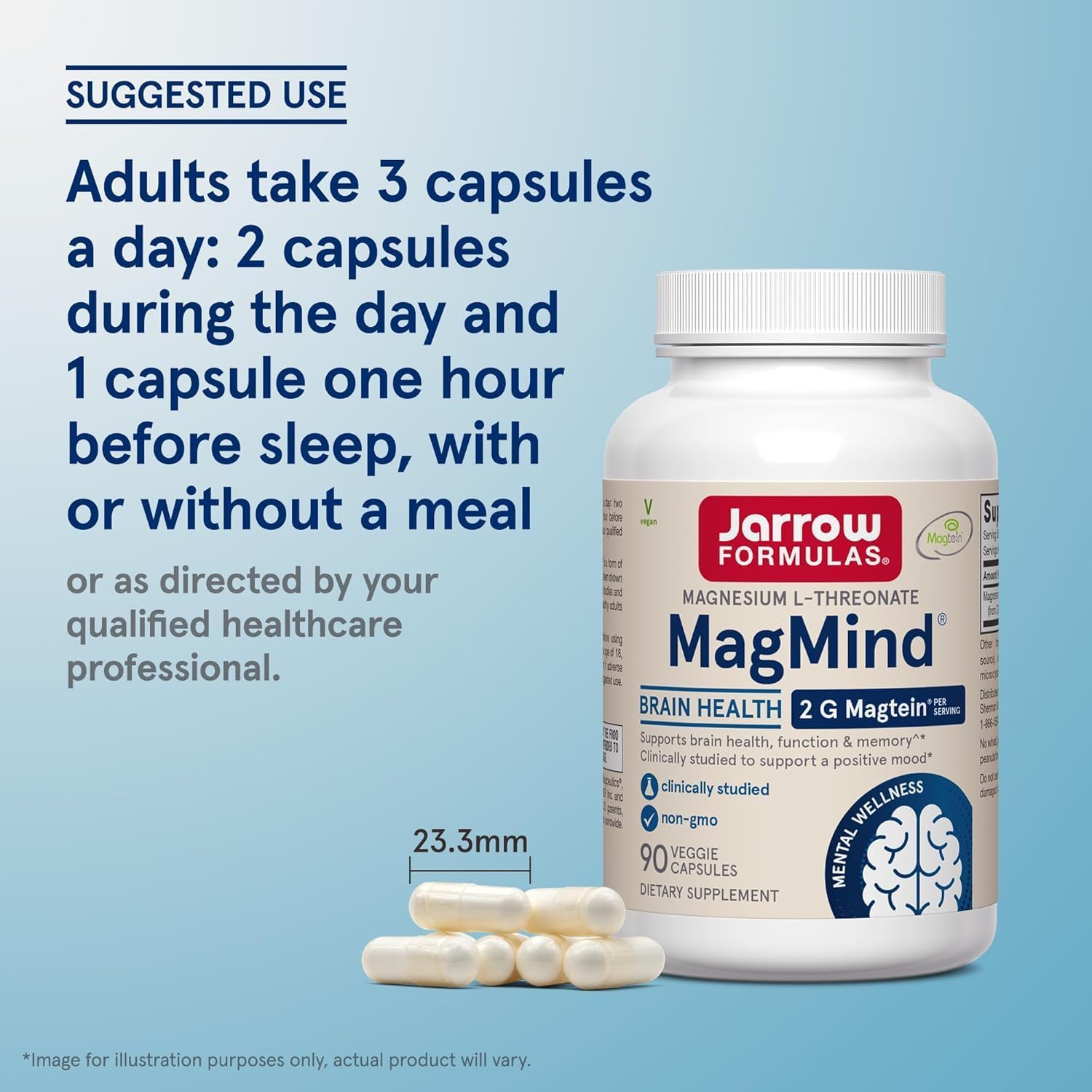 Jarrow MagMind Magtein Magnesium L-Threonate, 90 Capsules | Magnesium Supplement, Brain Supplements For Memory Support, Veggie Capsules, 30 Day Supply