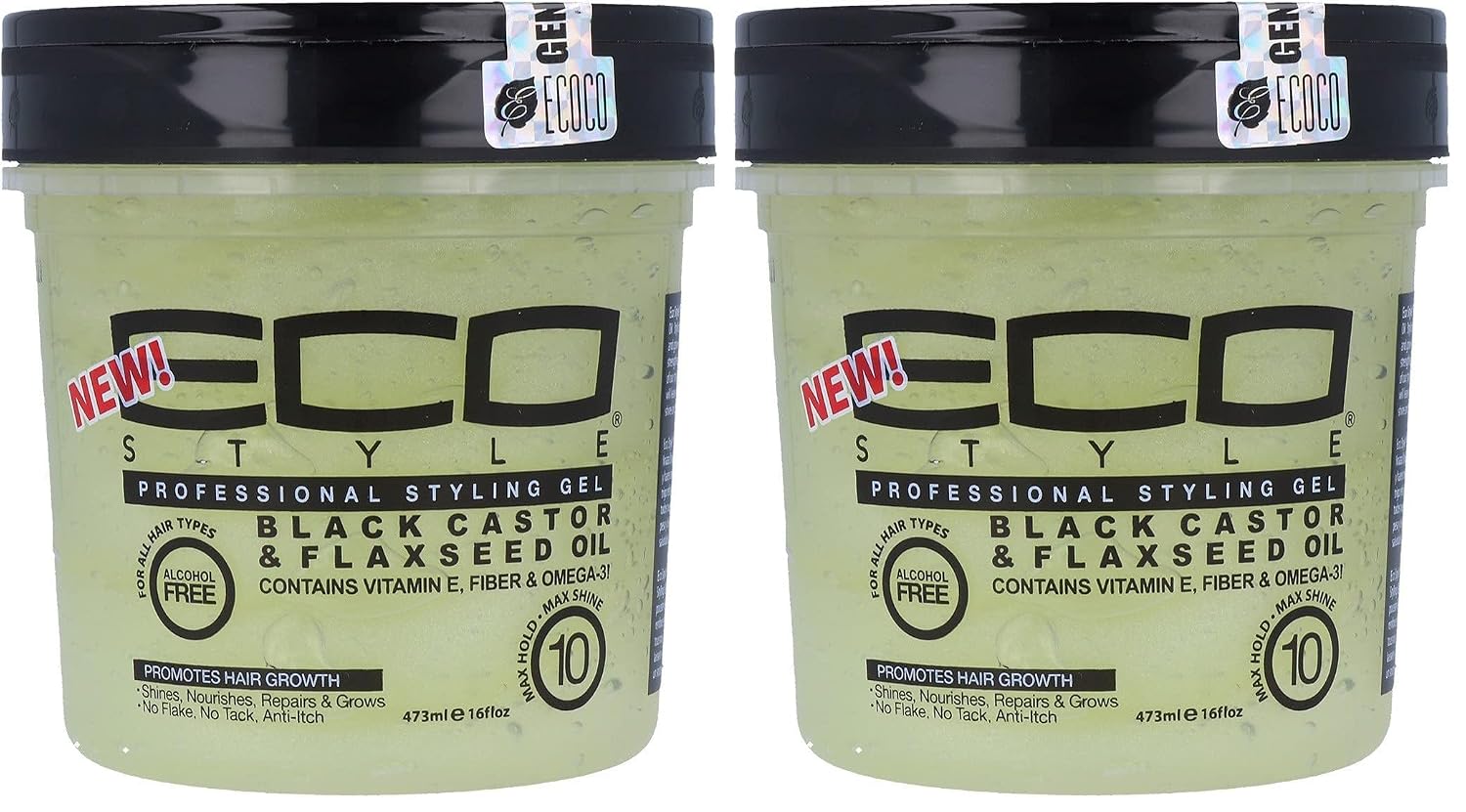 Eco Style Black Castor and Flaxseed Oil Styling Gel - Helps Nourish and Repair Damaged Hair - Promotes Healthy Scalp - Provides Superior and Weightless Hold - Delivers Long Lasting Shine - 8 oz