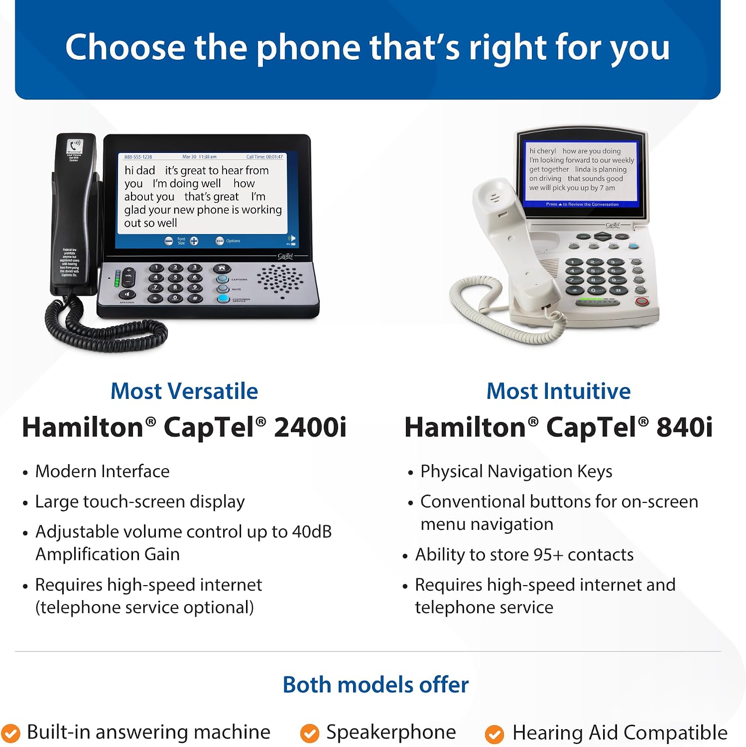 Hamilton CapTel 2400iSPNBT Large Touch Screen Captioned Telephone | Phone for Hard of Hearing with Answering Machine and Speakerphone