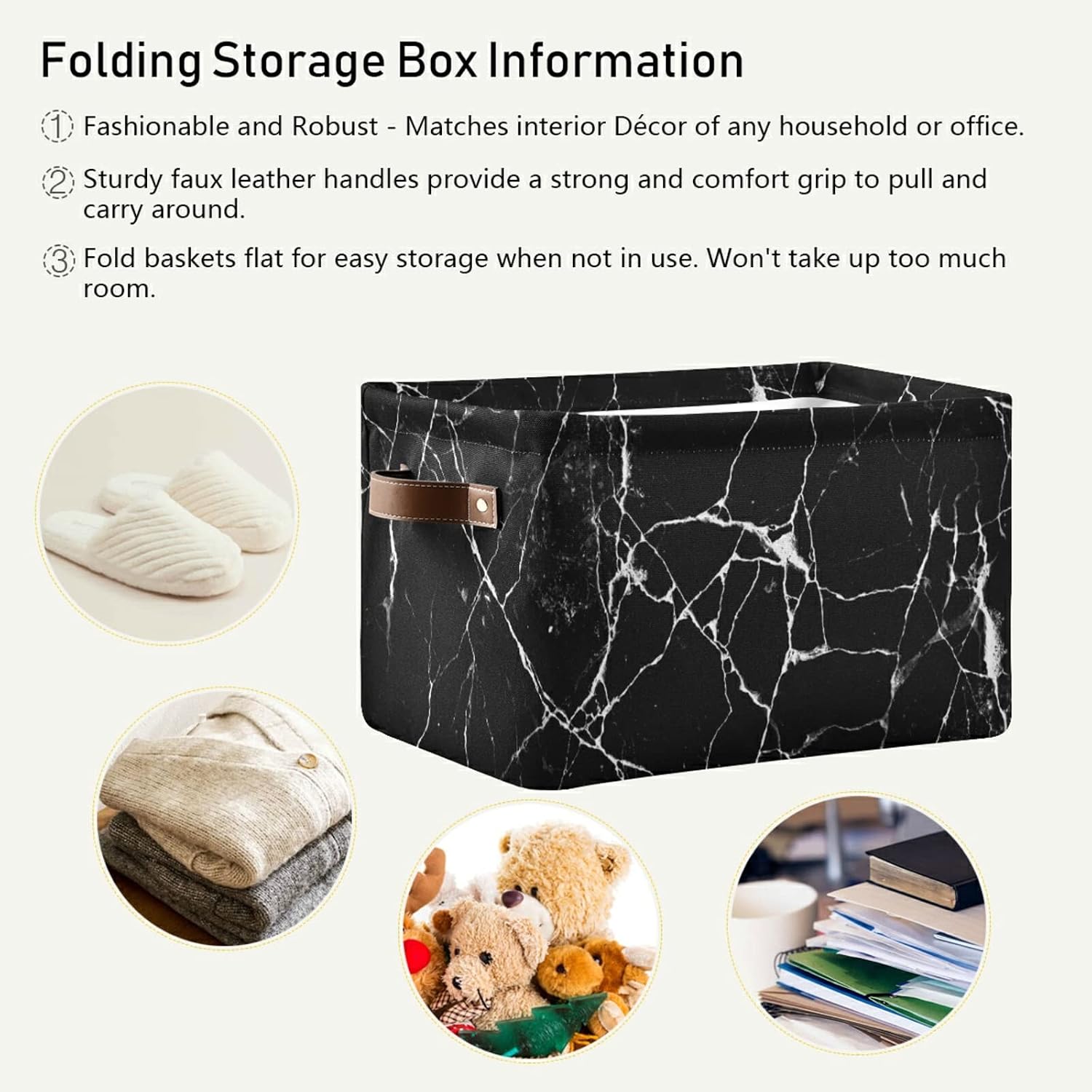 Cute Bee Square Storage Basket Bin Canvas Fabric Compressible Organizer Basket with Handle for Bedroom Nursery Office, 1PCS