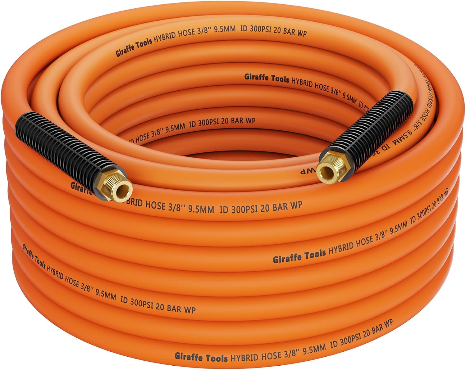 Giraffe Tools Hybrid Air Hose, 3/8 inch x 50 ft, 1/4 in. MNPT Fittings | 300 PSI Heavy Duty, Lightweight Air Compressor Hose