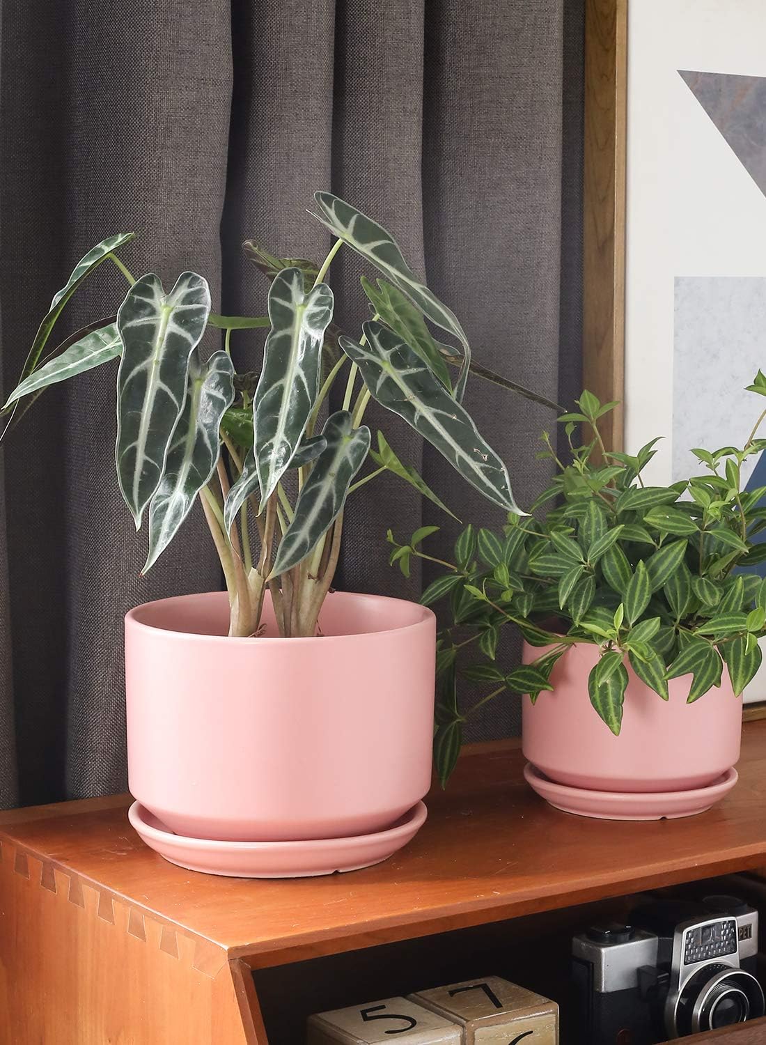 LE TAUCI Ceramic Plant Pots, 4.3+5.3+6.8 inch, Set of 3, Planters with Drainage Hole and Saucer, Indoor Flower Pot with Hole Mesh Pad, Gifts for Mom