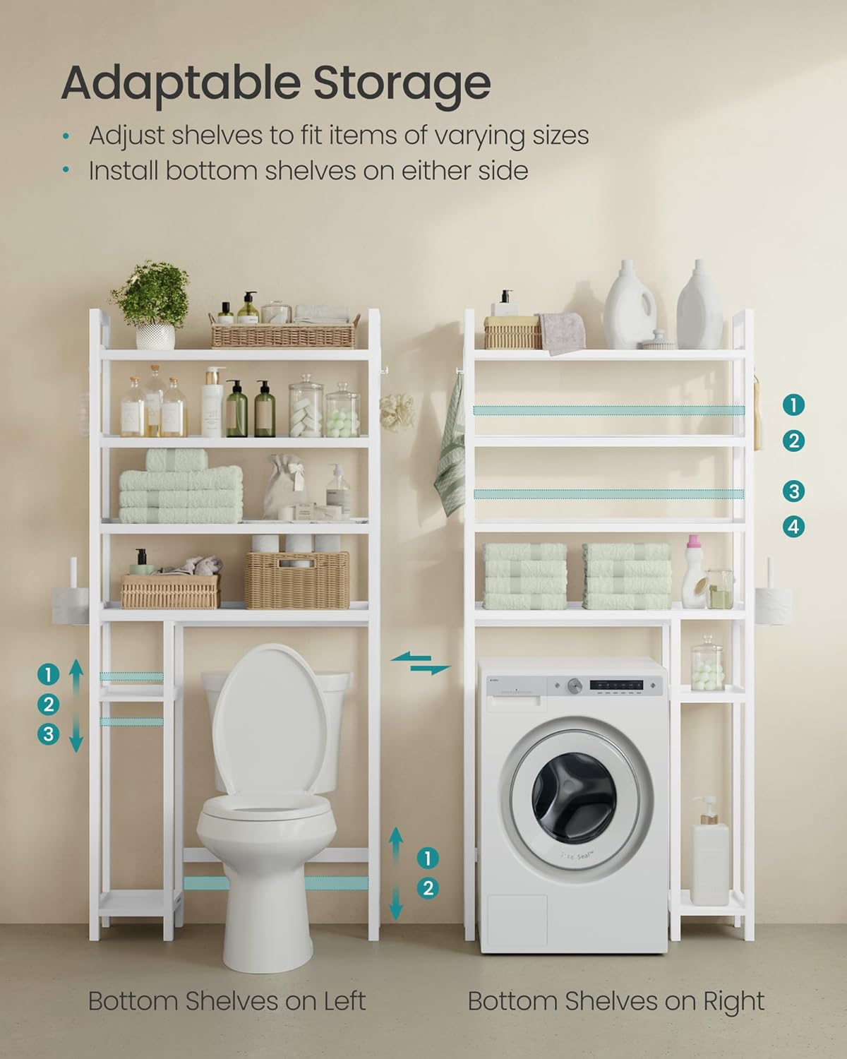 SONGMICS Bamboo Over The Toilet Storage Cabinet, Adjustable Inside Shelf
