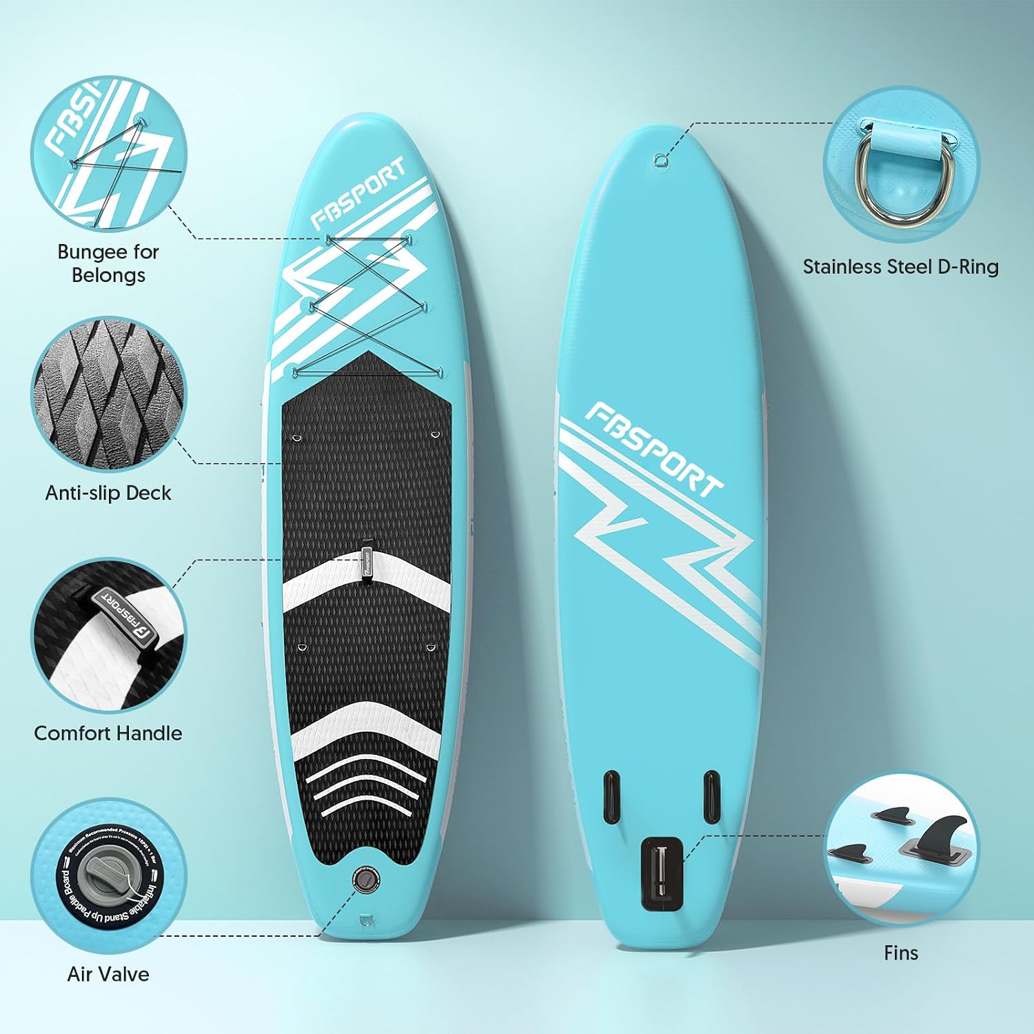 FBSPORT 11' Premium Stand Up Paddle Board, Yoga Board with SUP Accessories & Carry Bag | Wide Stance, Surf Control, Non-Slip Deck, Leash