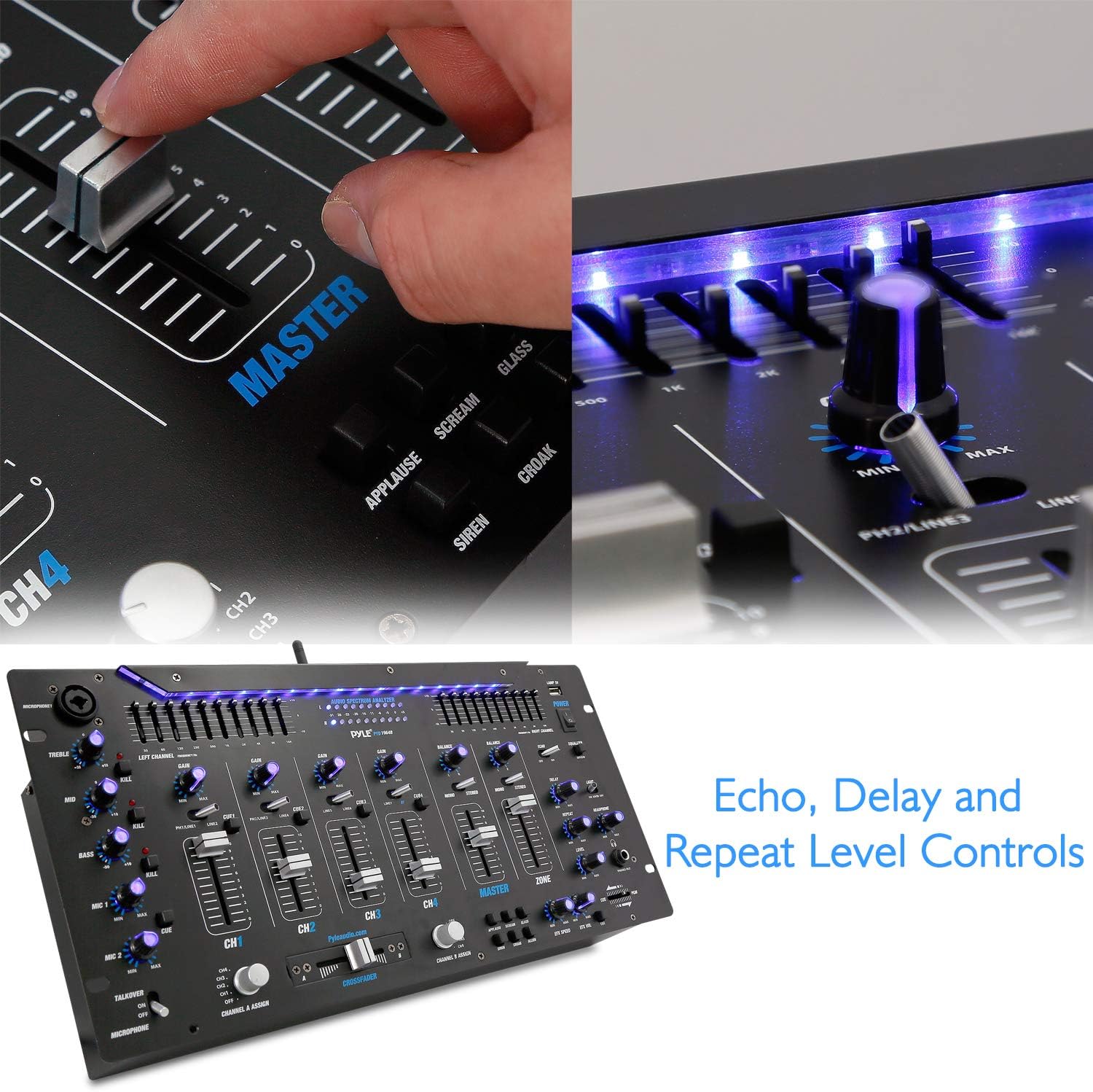 Pyle 6 Channel Mixer, Bluetooth DJ Controller, Stereo Mixer, Professional Sound System, LED Illumination, Mixer Digital Audio, Digital Mixing System