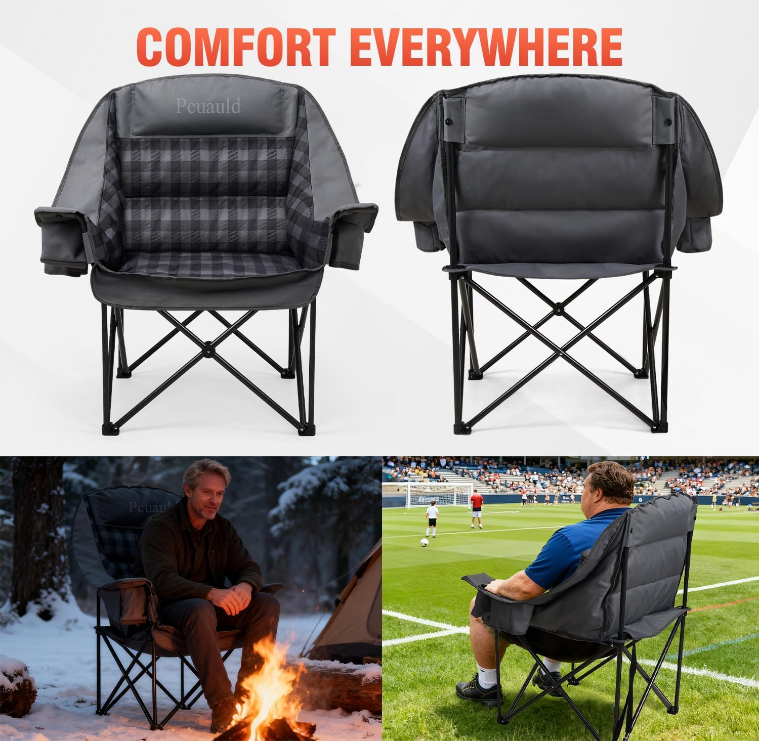 Camping Chairs for Adults Heavy Duty Padded Folding XL Camp Chairs with Cup Holder, Supports 500lbs