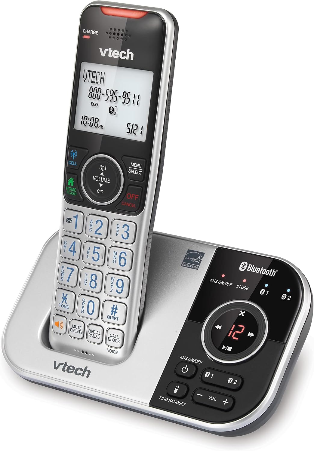 VTech VS112-27 2 Handset Cordless Phone with Answering Machine, Call Blocking, Caller ID, Intercom and Connect to Cell