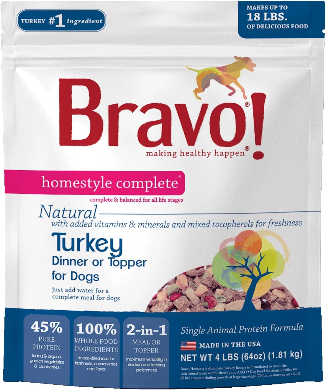 Bravo! Homestyle Complete Freeze Dried Raw Dog Food, Beef, 2 Pounds | Whole Food Ingredients, Rehydrate with Water for Up To 9 Pounds of Food, Use as Meal or Food Topper, Grain Free, Gluten Free