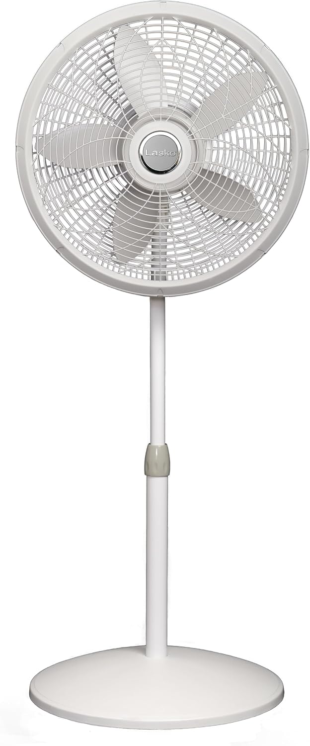 Lasko Oscillating Pedestal Fan - Lasko Fan with Adjustable Height and 3 Cooling Speeds, Portable, 18", White, 1820
