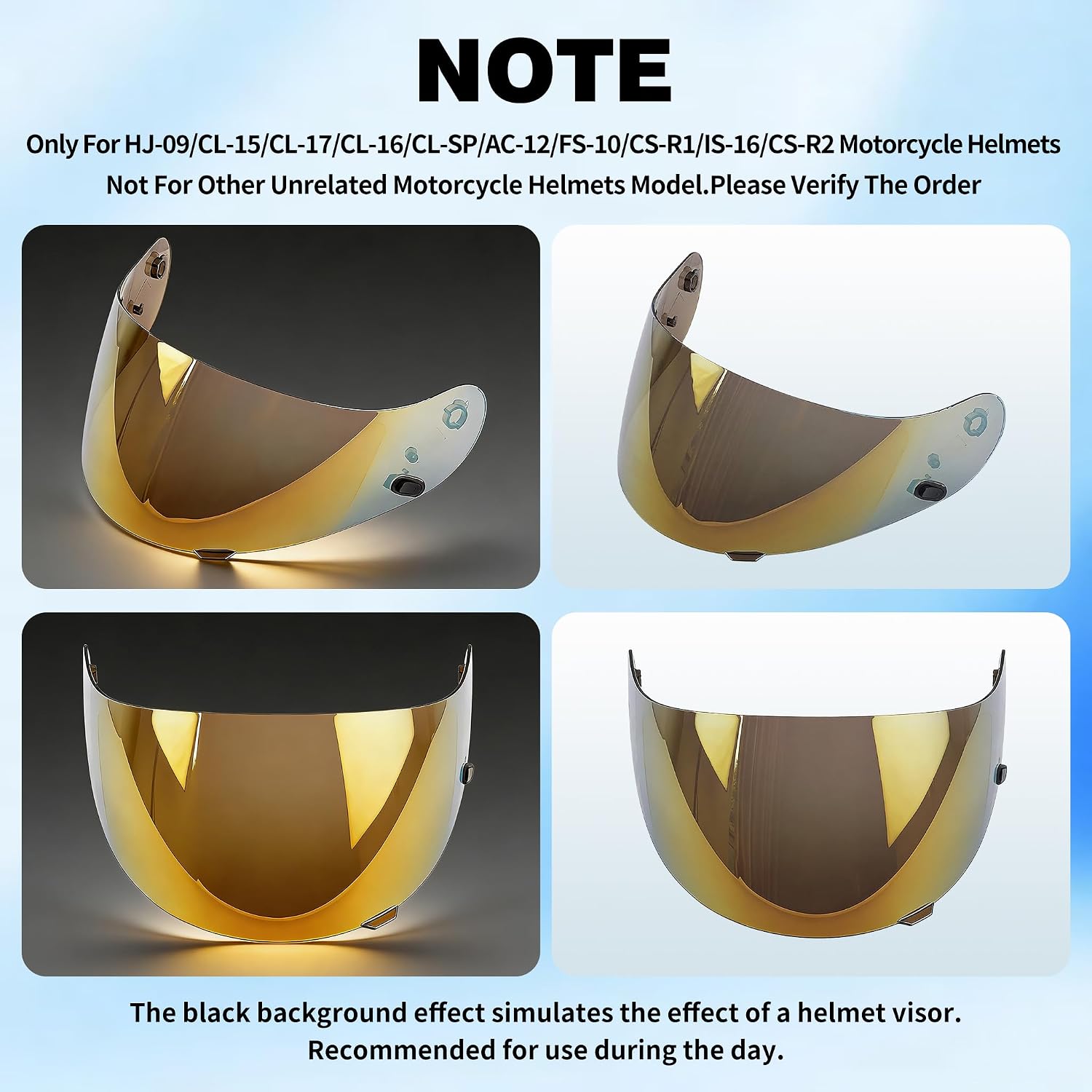 VCOROS Motorcycle Helmet Face Shield Visor Repalcement for HJ-09 CL-15 CL-17 CL-16 CL-SP AC-12 FS-10 CS-R1 IS-16 CS-R2 Shield (Smoke)