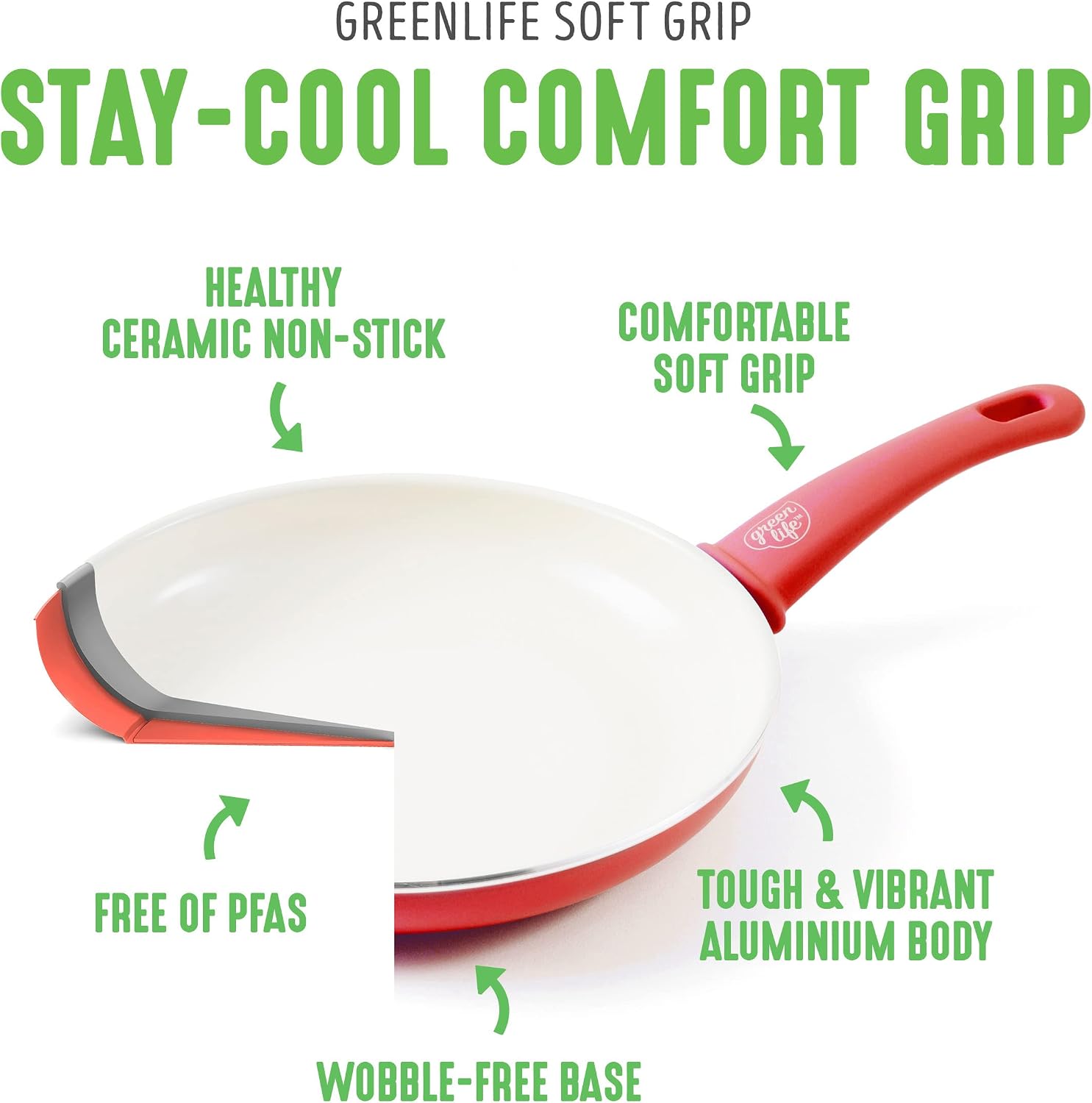 GreenLife 16 Piece Nonstick Cookware Set, Soft Grip Non-Toxic PFAS-Free Ceramic Pots & Pans, Dishwasher & Oven Safe, Frying, Sauce, Saute, Utensils