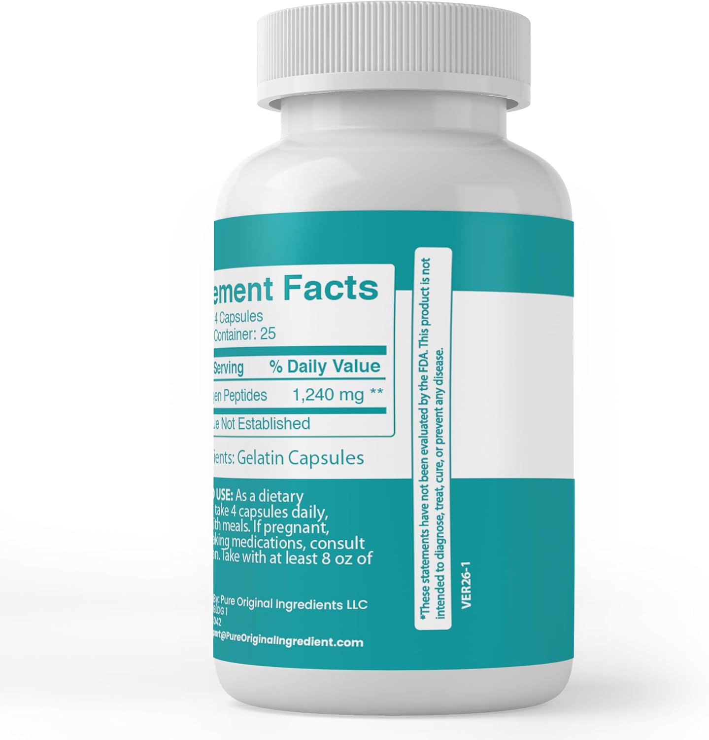 Pure Original Ingredients Collagen Peptide, (100 Capsules) Pure, No Additives Or Fillers, Lab Verified