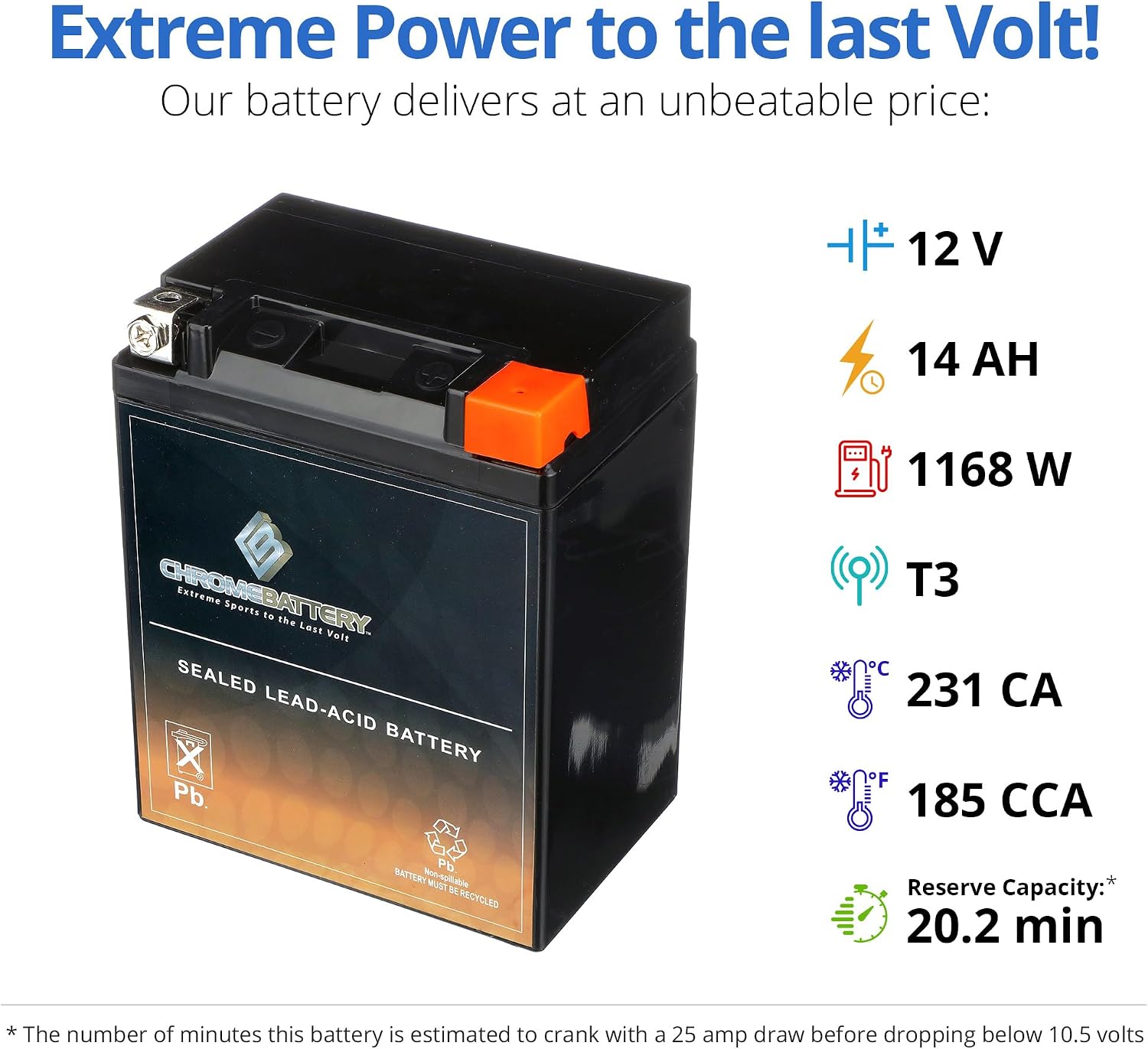 CB CHROMEBATTERY YTX30L-BS 12V 385 CCA AGM – Maintenance-Free 30Ah Battery for Harley, ATV, UTV, Snowmobile, Jet Ski – T3 Nut & Bolt Terminal – Fits Harley Touring, Polaris Sportsman 850
