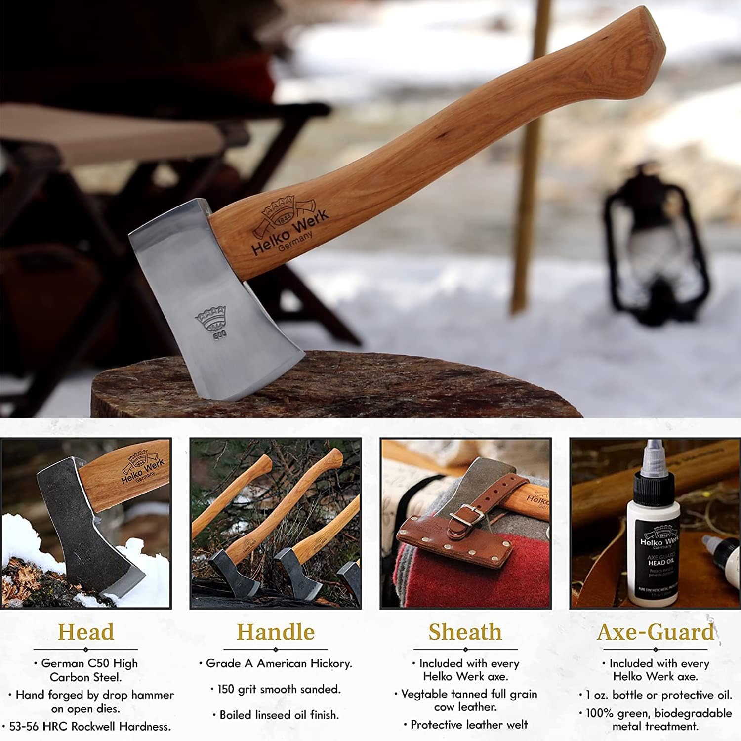 1844 Helko Werk Germany Classic Expedition Felling Axe (10497) | Made in Germany Large Felling Axe for Heavy Duty Felling Trees Cutting Wood and Timber Head 4.5lb, Handle 35 inches